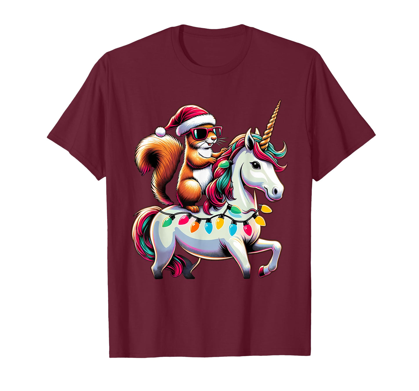 Christmas Lights Squirrel Riding Unicorn T-Shirt