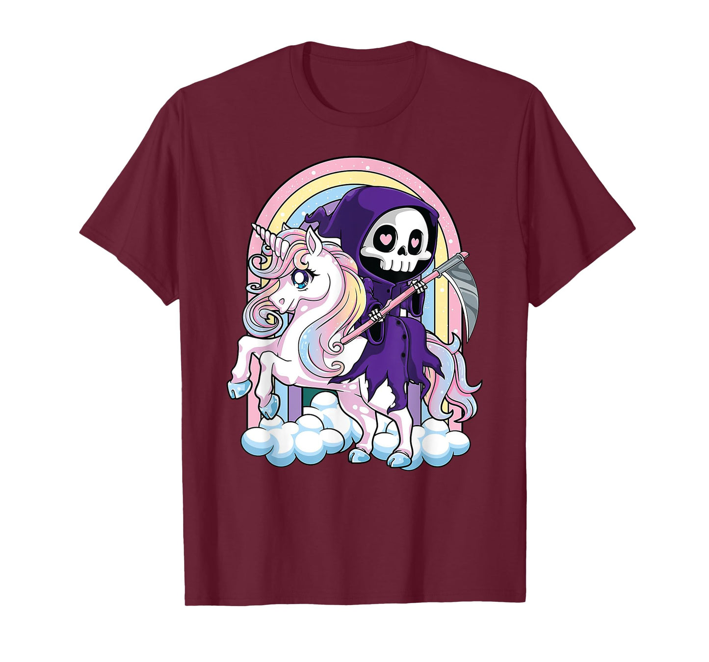 Kawaii Pastel Goth Cute Halloween Grim Reaper Riding Unicorn T-Shirt