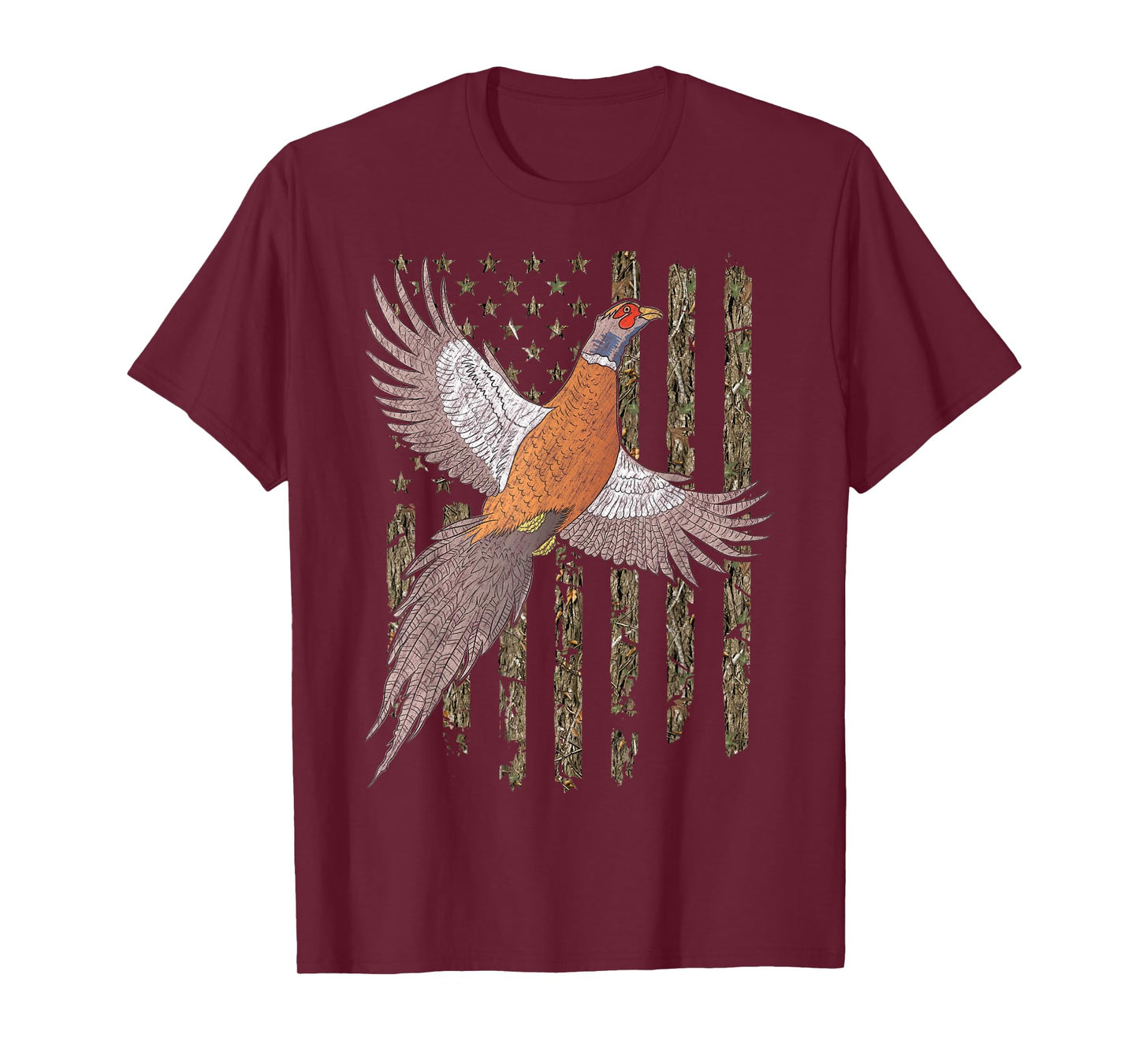 Pheasant Bird Hunting Usa American Flag Tree Camouflage T-Shirt
