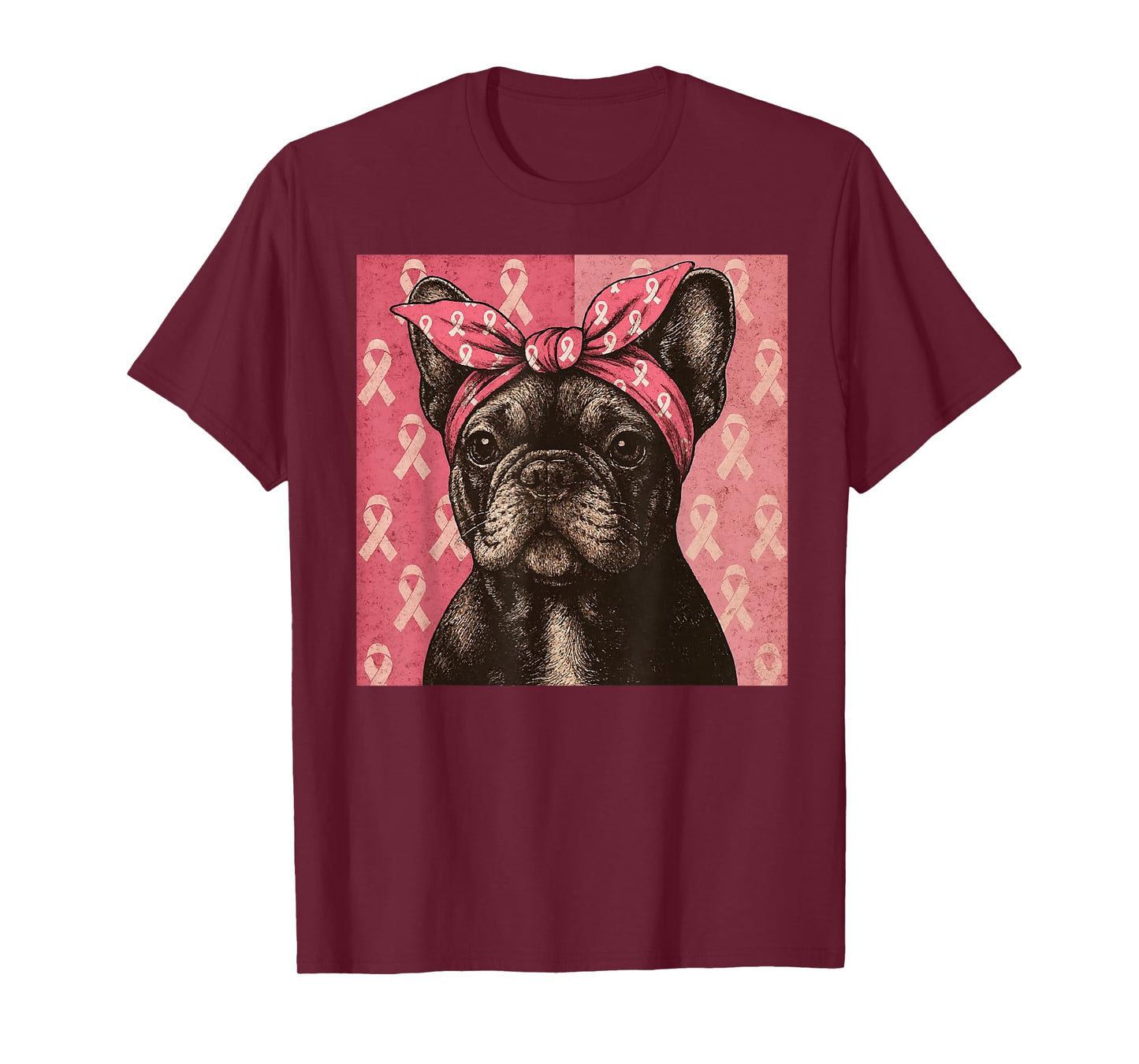 Pink Ribbon French Bulldog Breast Cancer Awareness T-Shirt