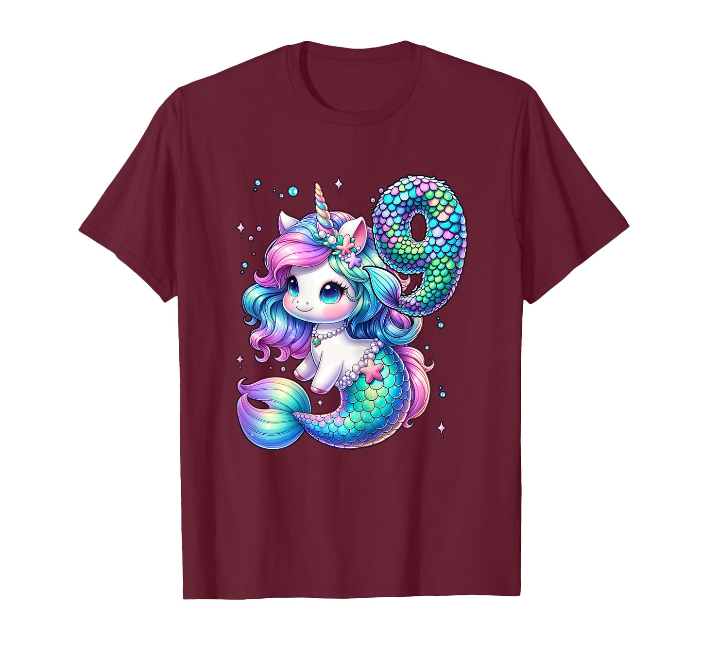 Unicorn Mermaid 9th Birthday 9 Year Old Party Girls Outfit T-Shirt