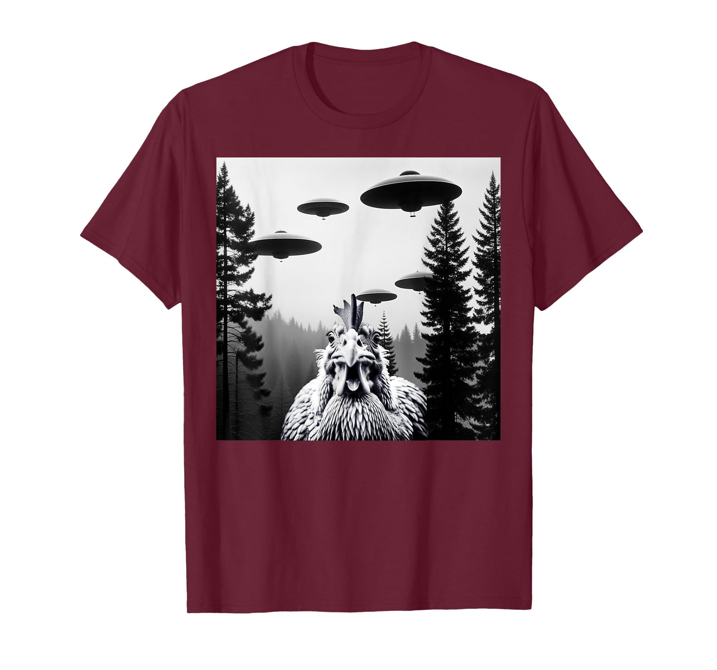 Funny Chicken With Alien UFO Spaceship. Chicken And Alien T-Shirt