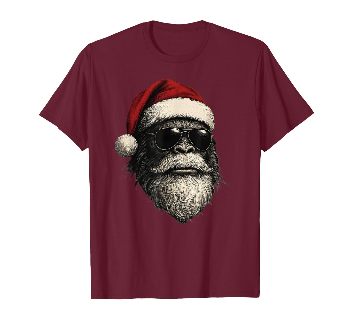 Bigfoot Face Sunglasses Santa Christmas Funny Xmas Sasquatch T-Shirt