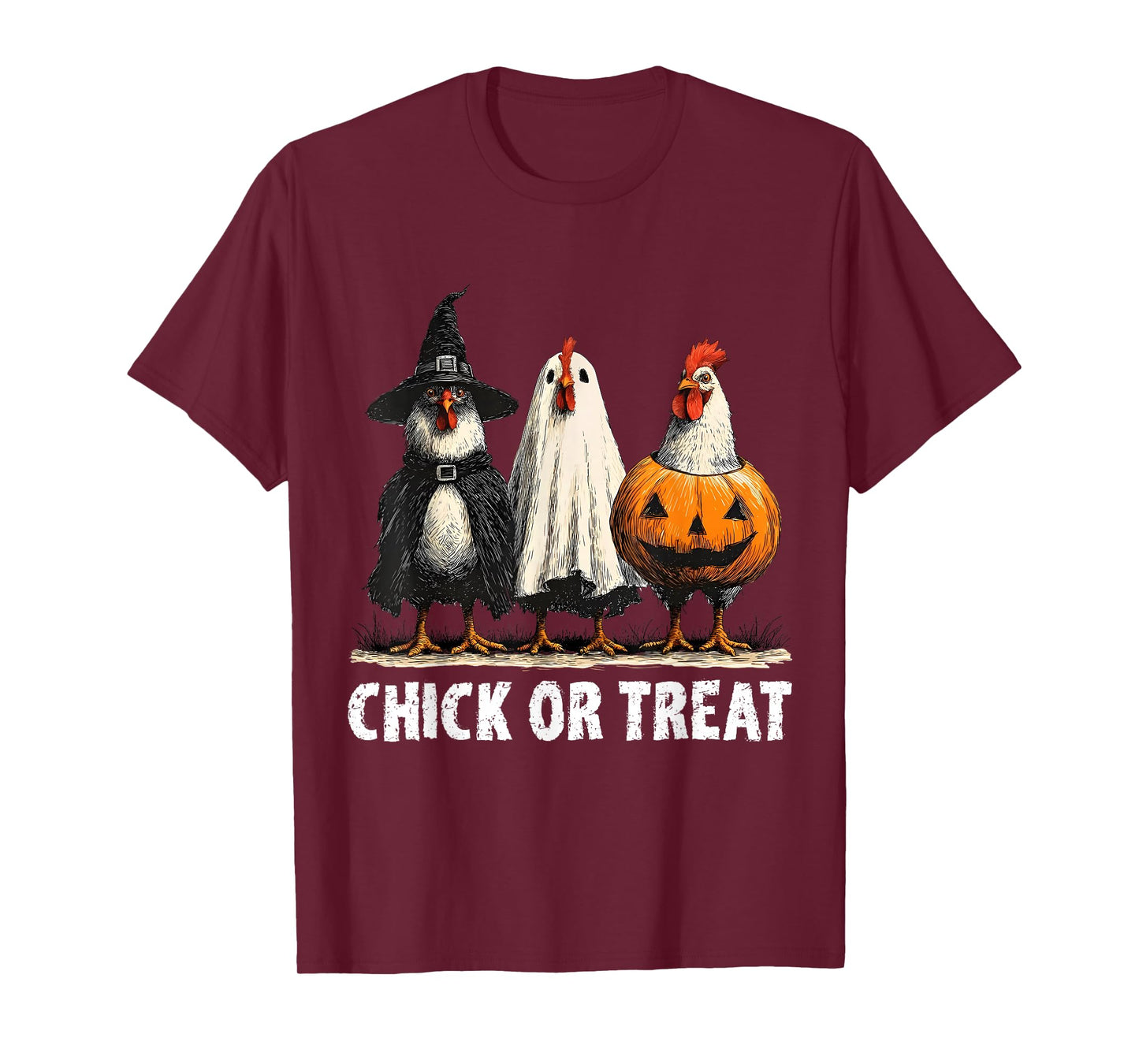 Horror Funny Chick Or Treat Chickens Ghost Witchy Halloween T-Shirt