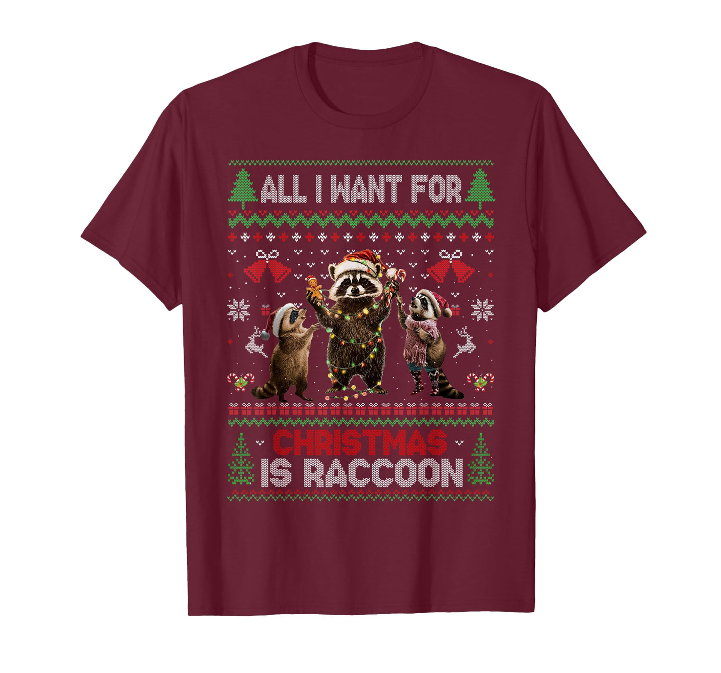 Ugly Raccoon Christmas All I Want for Xmas is a Raccoons T-Shirt