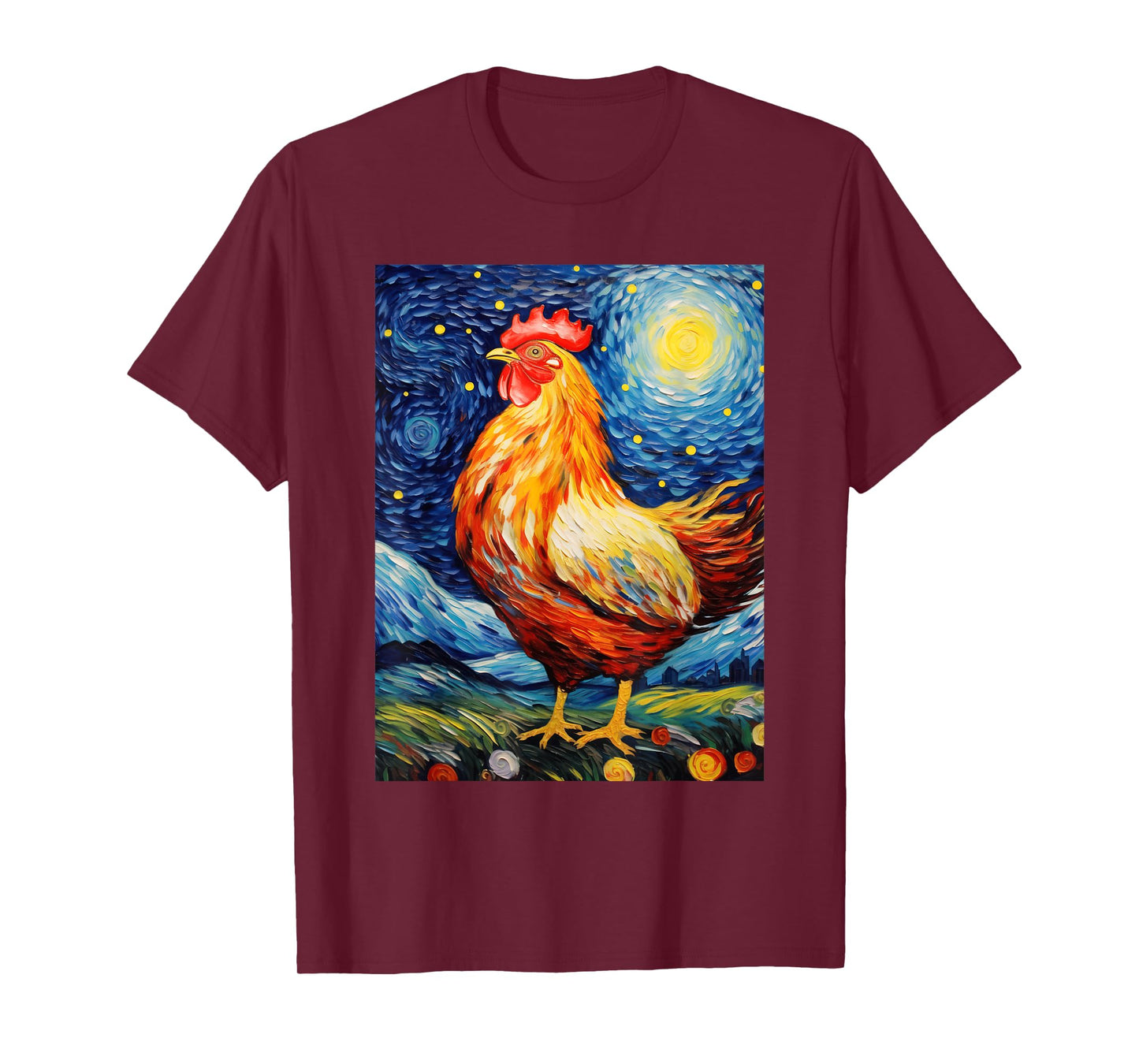 Chicken Starry Night Van Gogh Style Graphic T-Shirt