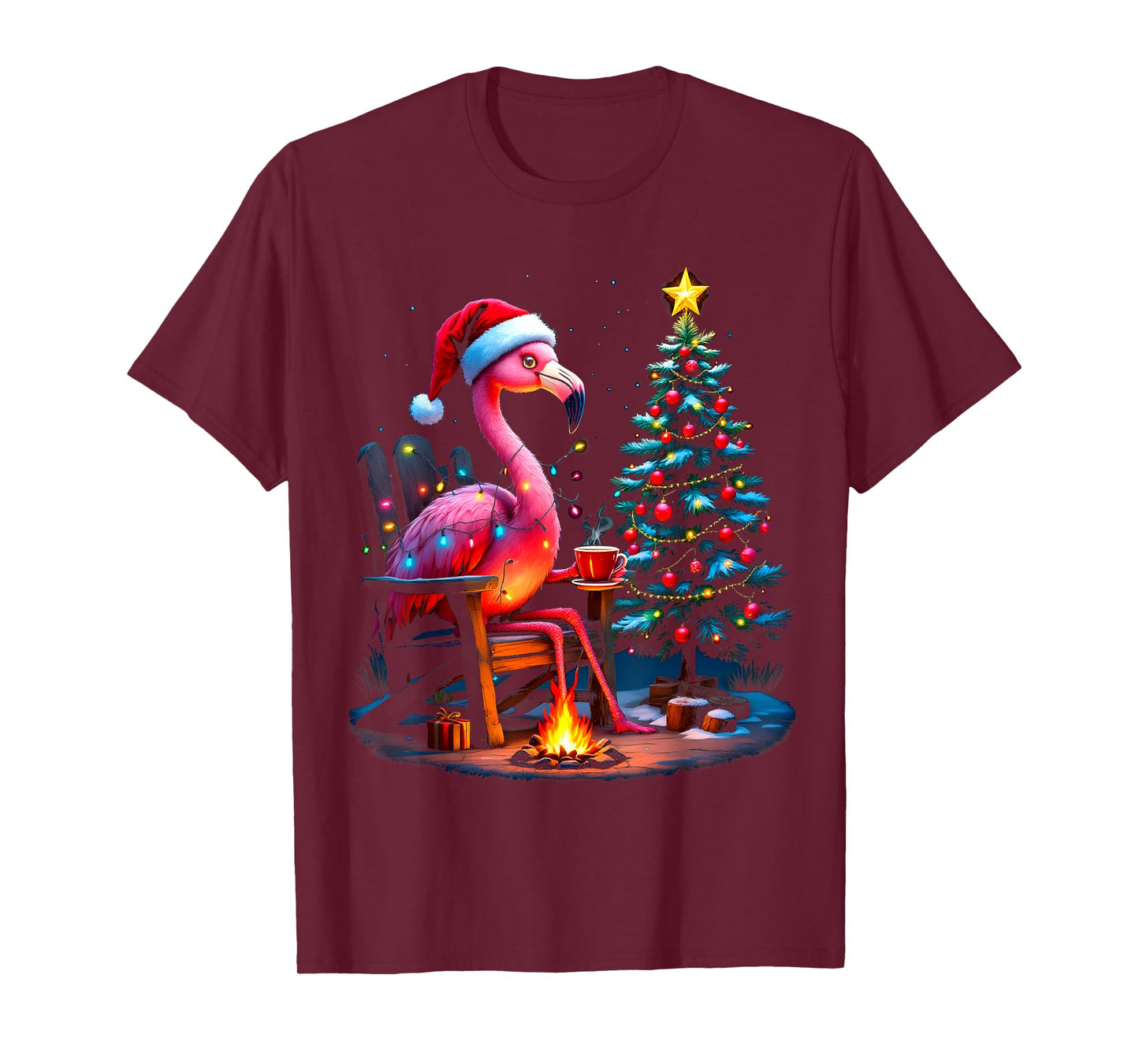 Funny Christmas Flamingo Santa Lights Winter Men Women Kids T-Shirt
