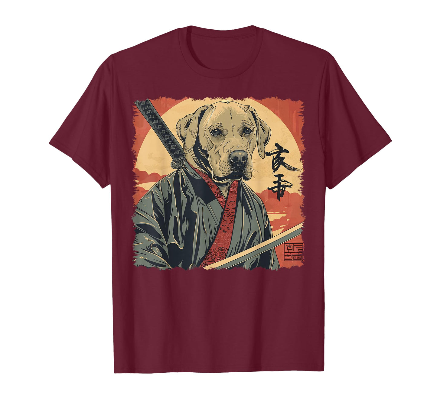 Labrador Retriever Dog Lab Japanese Samurai Ukiyo-e Vintage T-Shirt