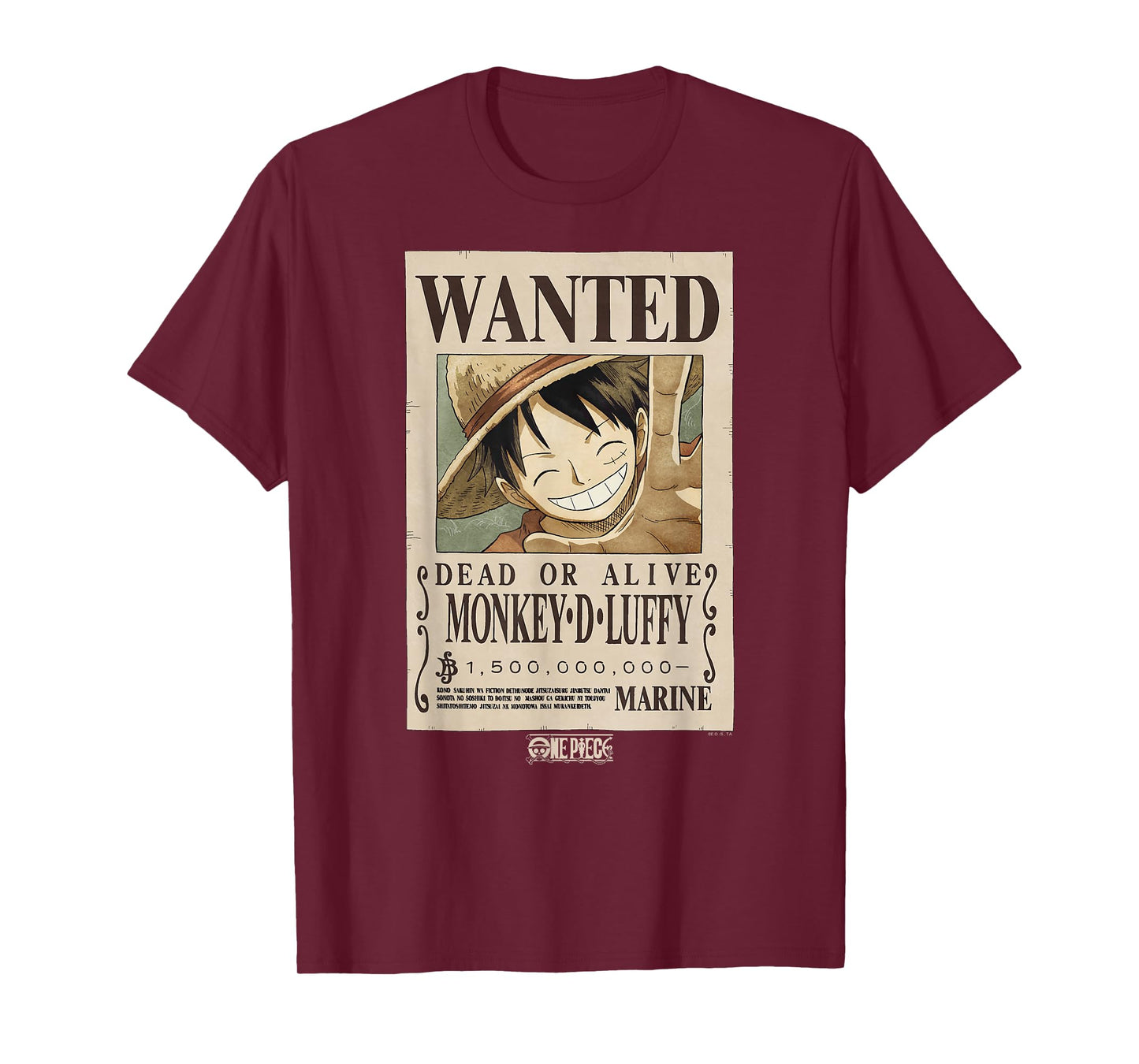 One Piece Anime Monkey D. Luffy Wanted Poster T-Shirt