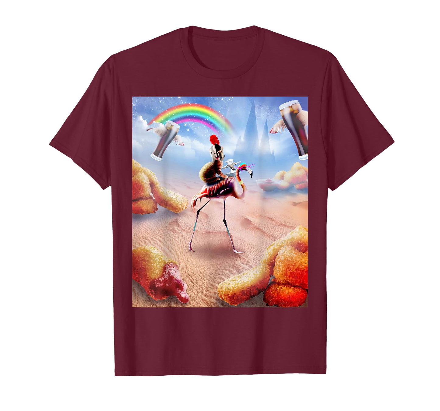 Cat Riding Flamingo With Chicken Nuggets And Cola T-Shirt