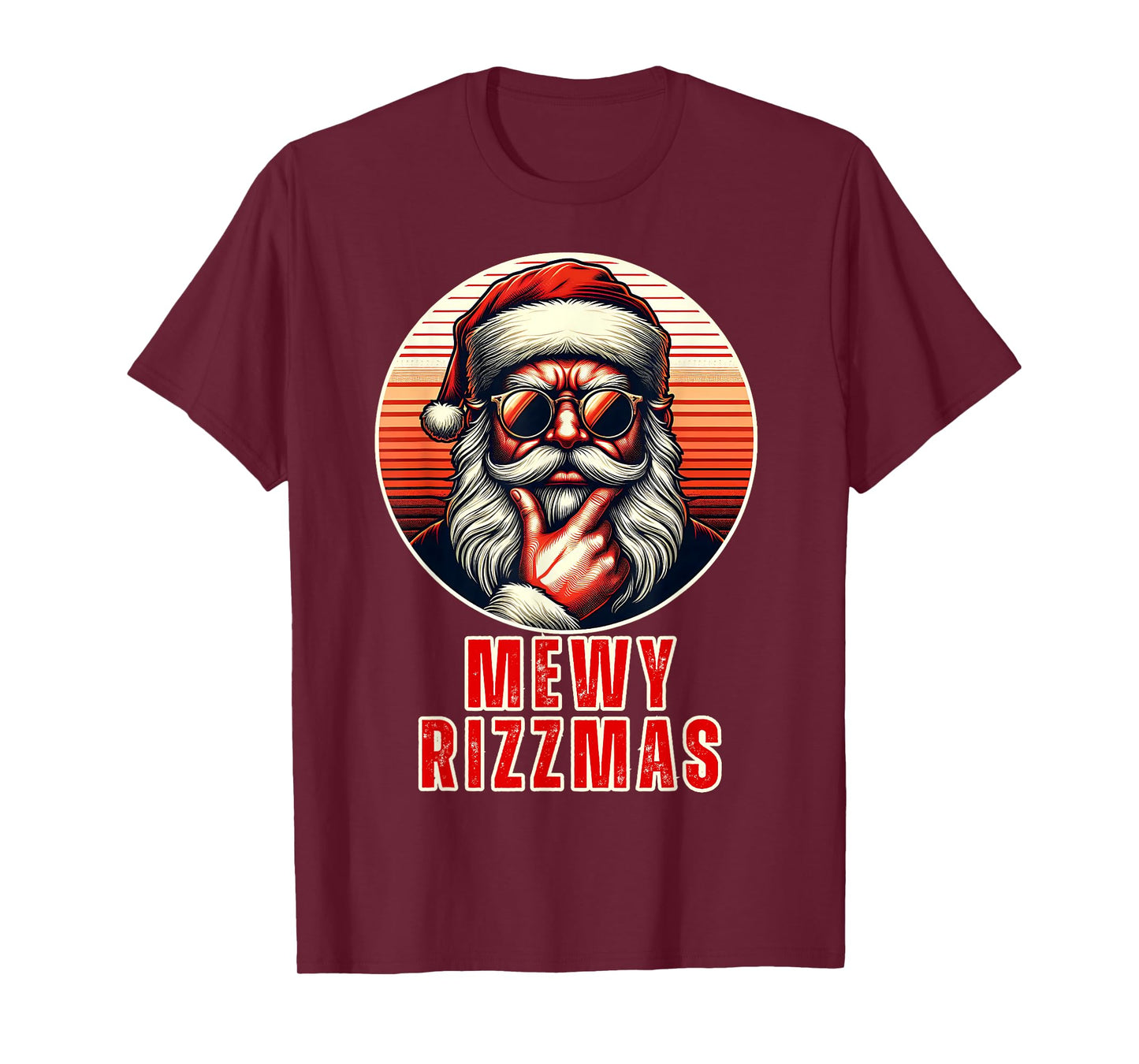 Mewy Rizzmas Funny Santa Mewing Joke Rizz Mens Christmas T-Shirt