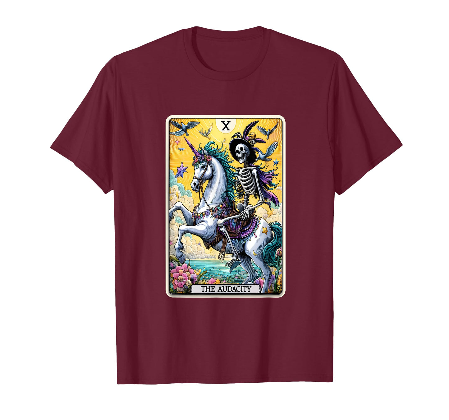 Audacity Tarot Card Sarcastic Skeleton Riding Unicorn T-Shirt