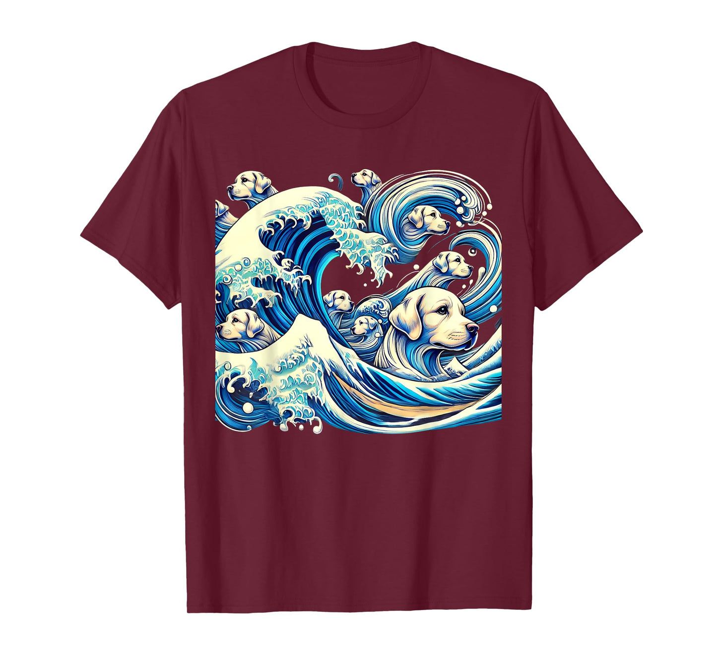 White Labrador Retriever Blue Dogs Wave Lab Puppy Japan Art T-Shirt