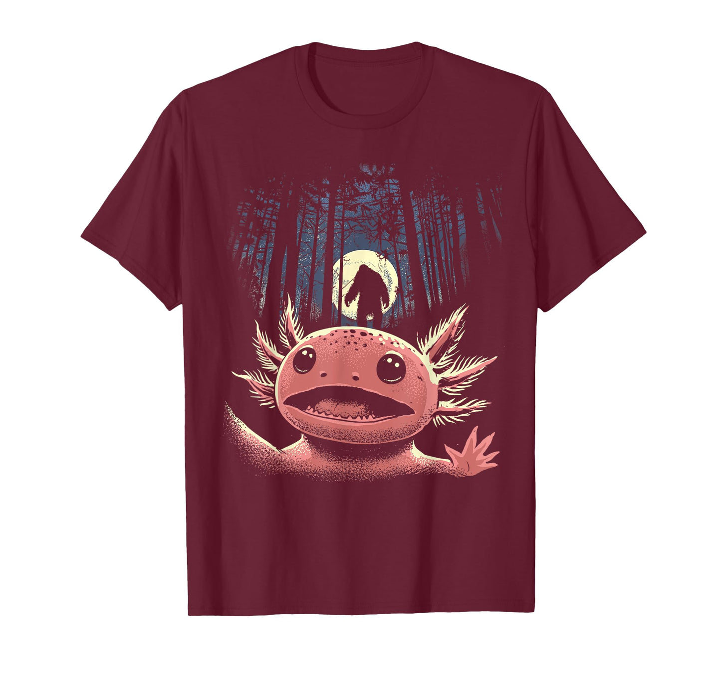 Scared Axolotl Selfie Axolotl With Bigfoot Sasquatch Cryptid T-Shirt