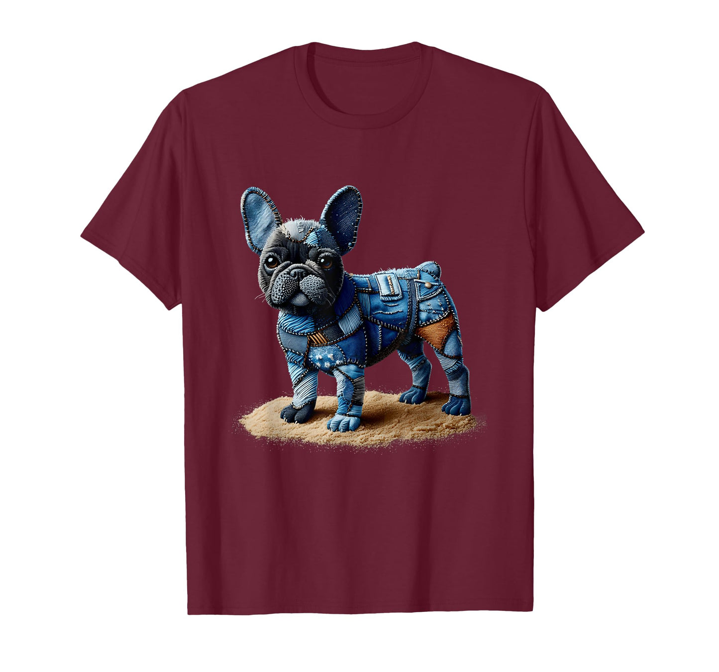 Bulldog Pattern Patchwork Art French Bulldog In Denim Dog T-Shirt