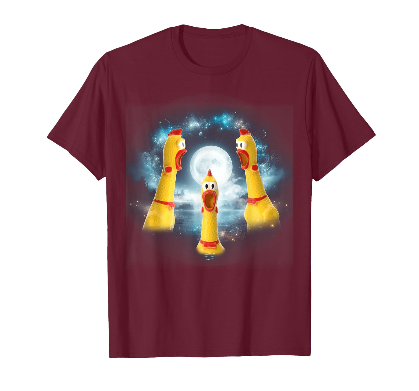 Three Rubber Chicken Moon Funny Screaming Fowl CursedJoke T-Shirt