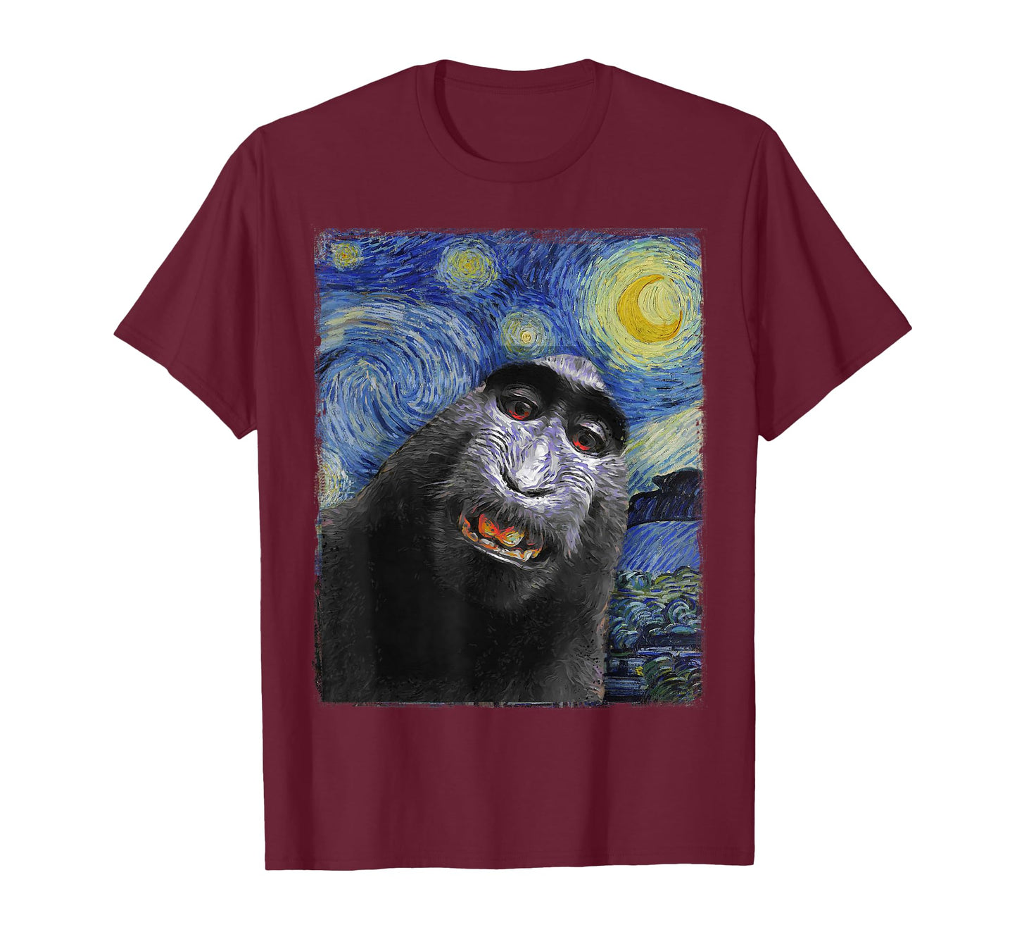 Funny monkey selfie Van Gogh Starry night Funny Art Painting T-Shirt