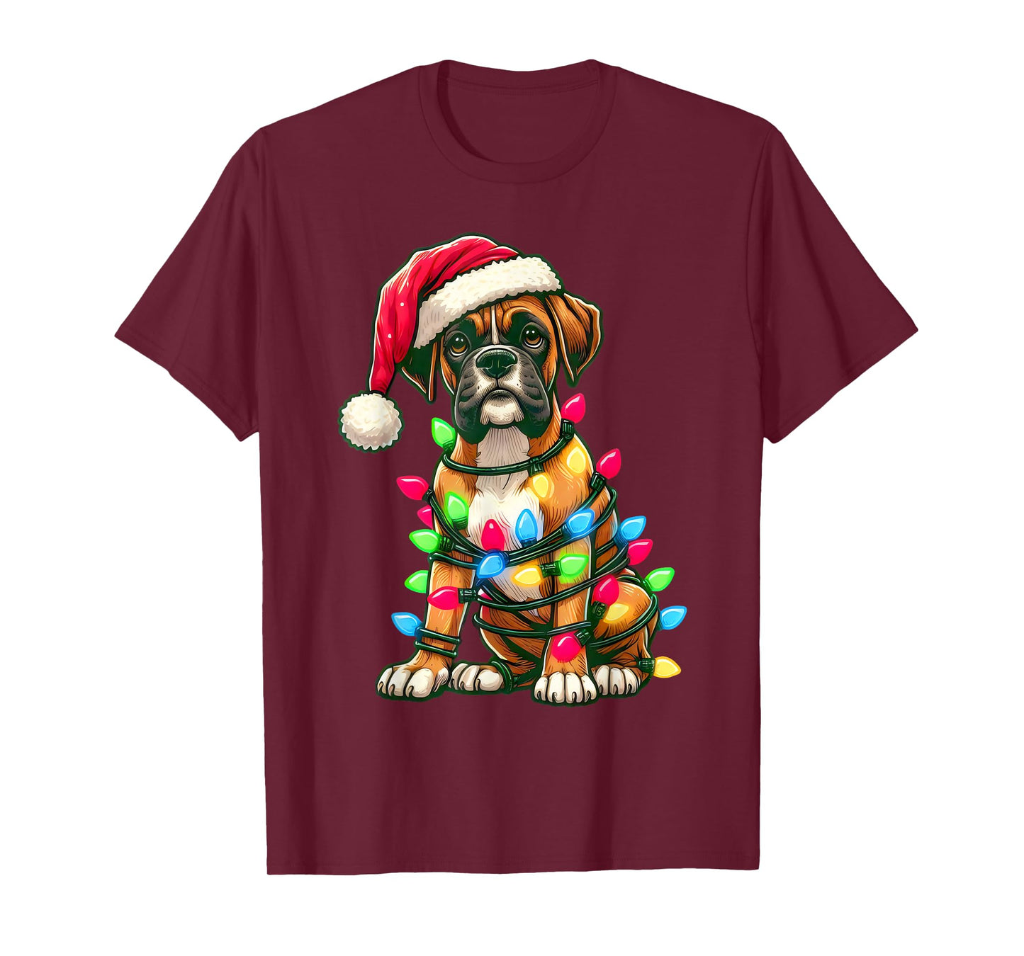 Merry Christmas Boxer Santa Christmas Lights Dog Xmas Tree T-Shirt