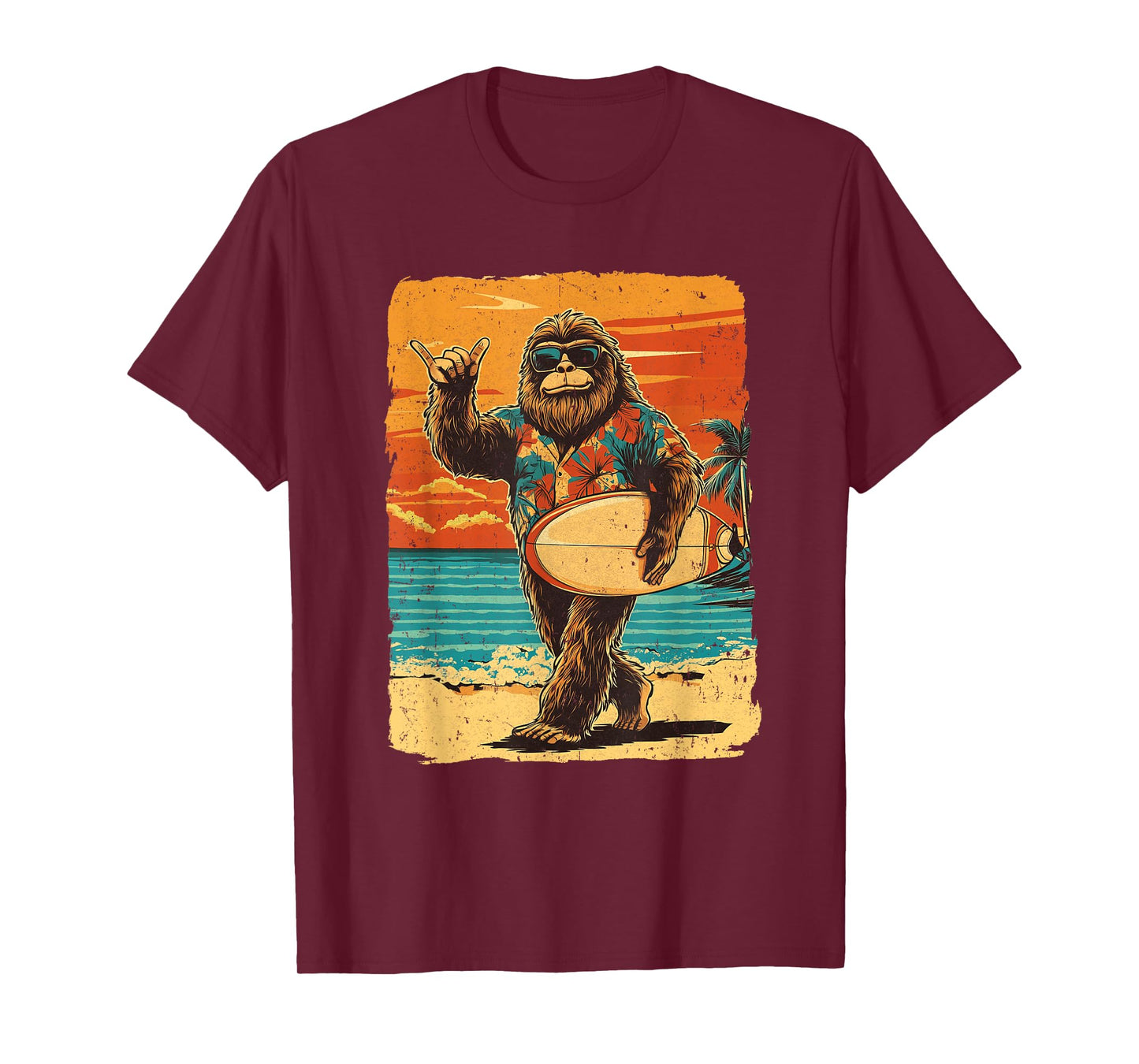 Funny Bigfoot Aloha Hawaiian Surfing Tropical Beach Surfer T-Shirt