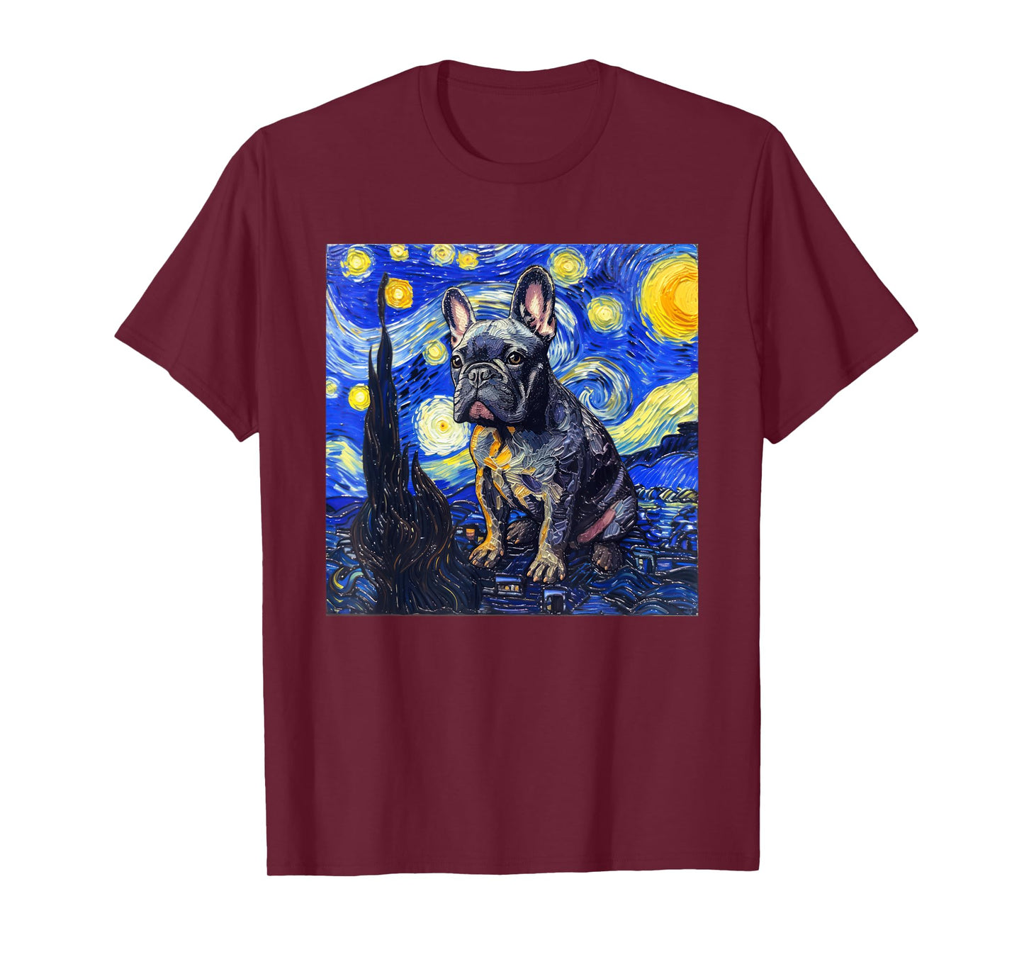 French Bulldog Dog Van Gogh Style Starry Night Men Women Girls Kids T-Shirt