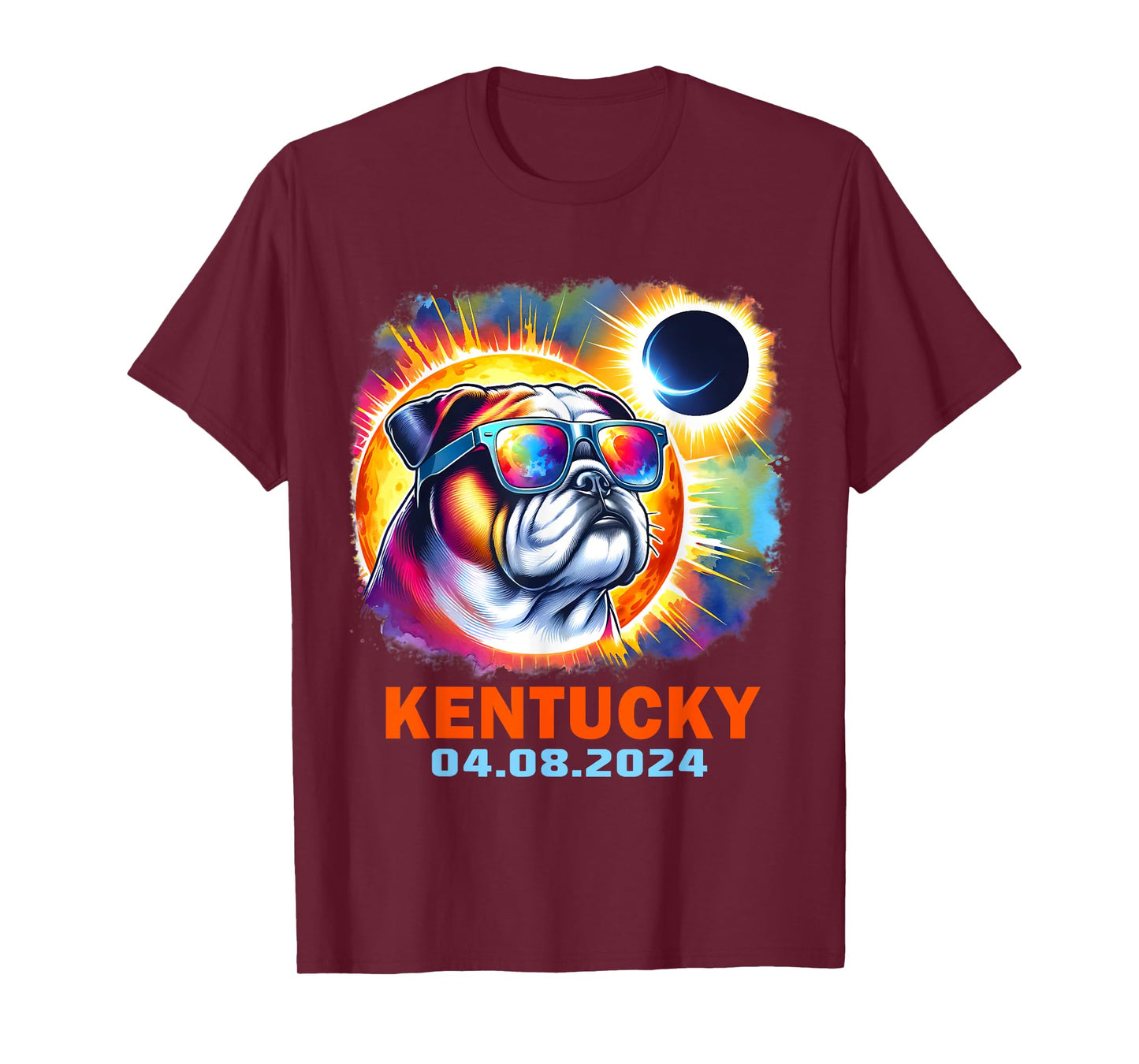 Colorful Bulldog Total Solar Eclipse 2024 Kentucky Men Women Kids T-Shirt