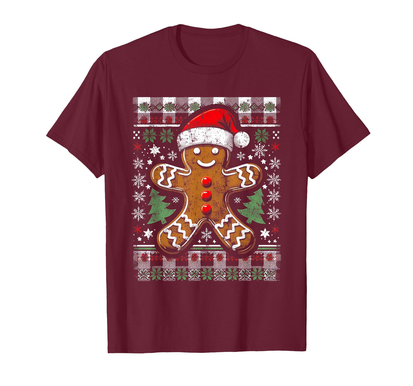 Checkered Gingerbread Man Distressed Ugly Christmas Pajamas T-Shirt