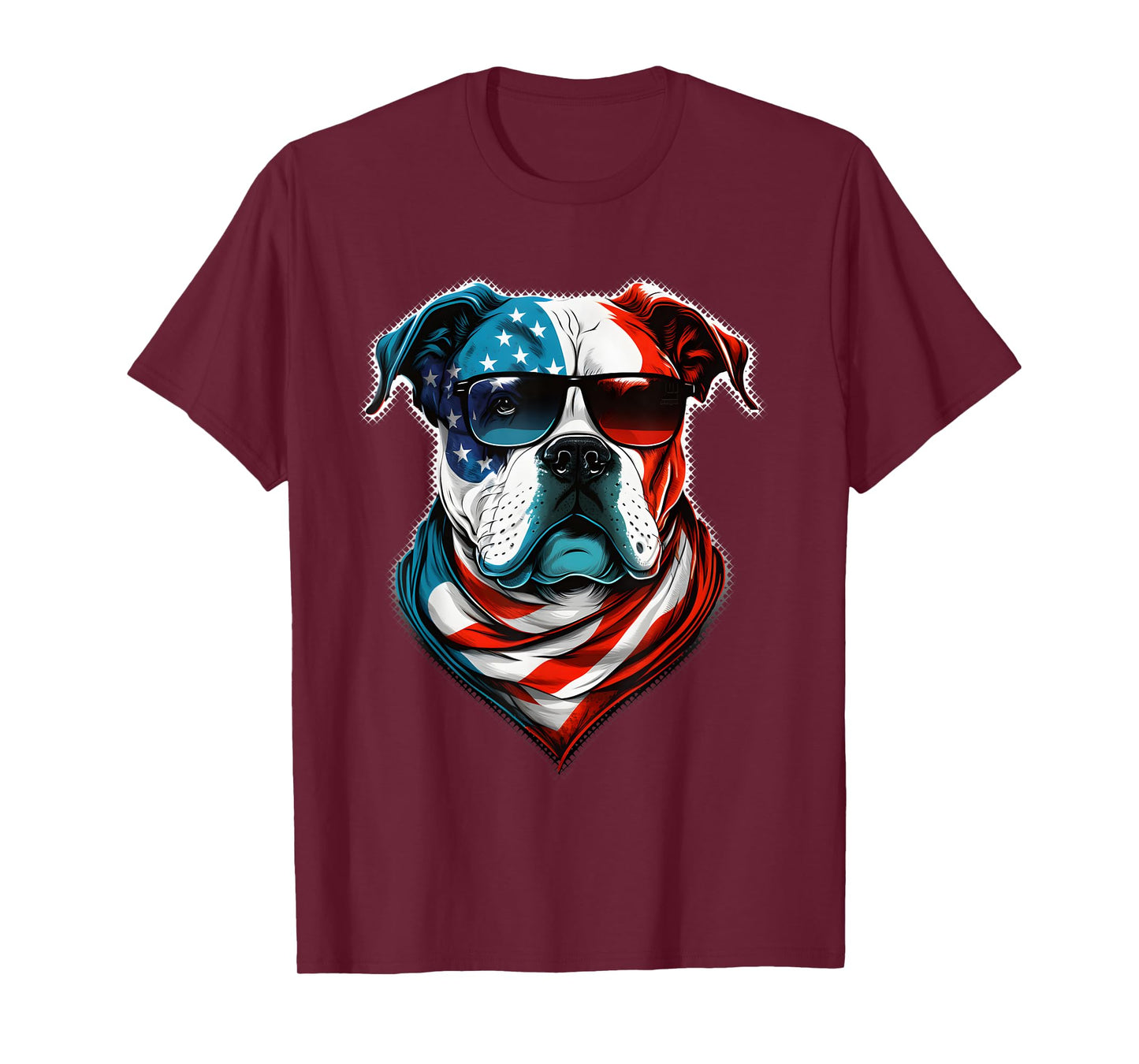 American Bulldog Dog Red White Blue American Flag Sunglasses T-Shirt