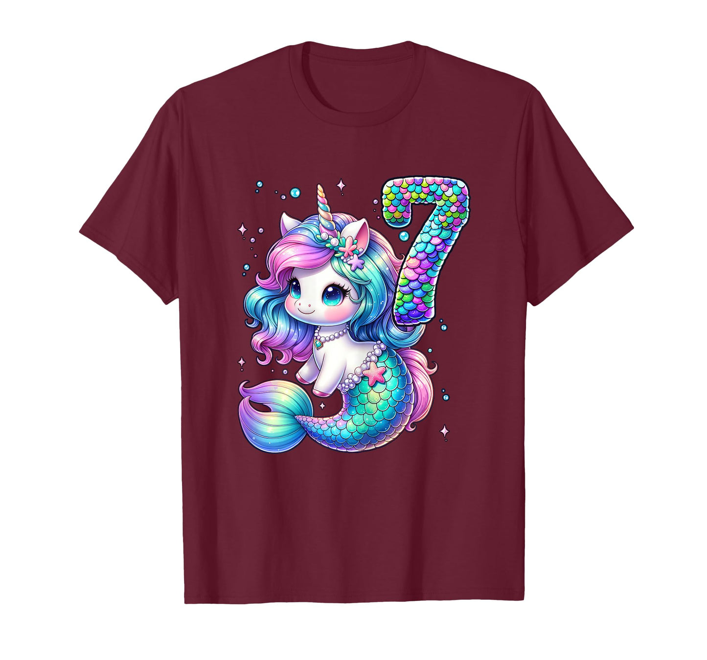 Unicorn Mermaid 7th Birthday 7 Year Old Party Girls Outfit T-Shirt
