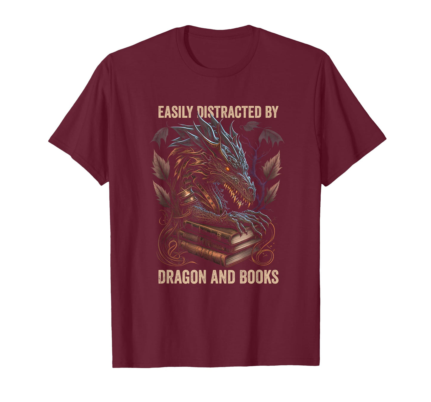 Easily Distracted By Dragons And Books Nerd Dragon Book T-Shirt