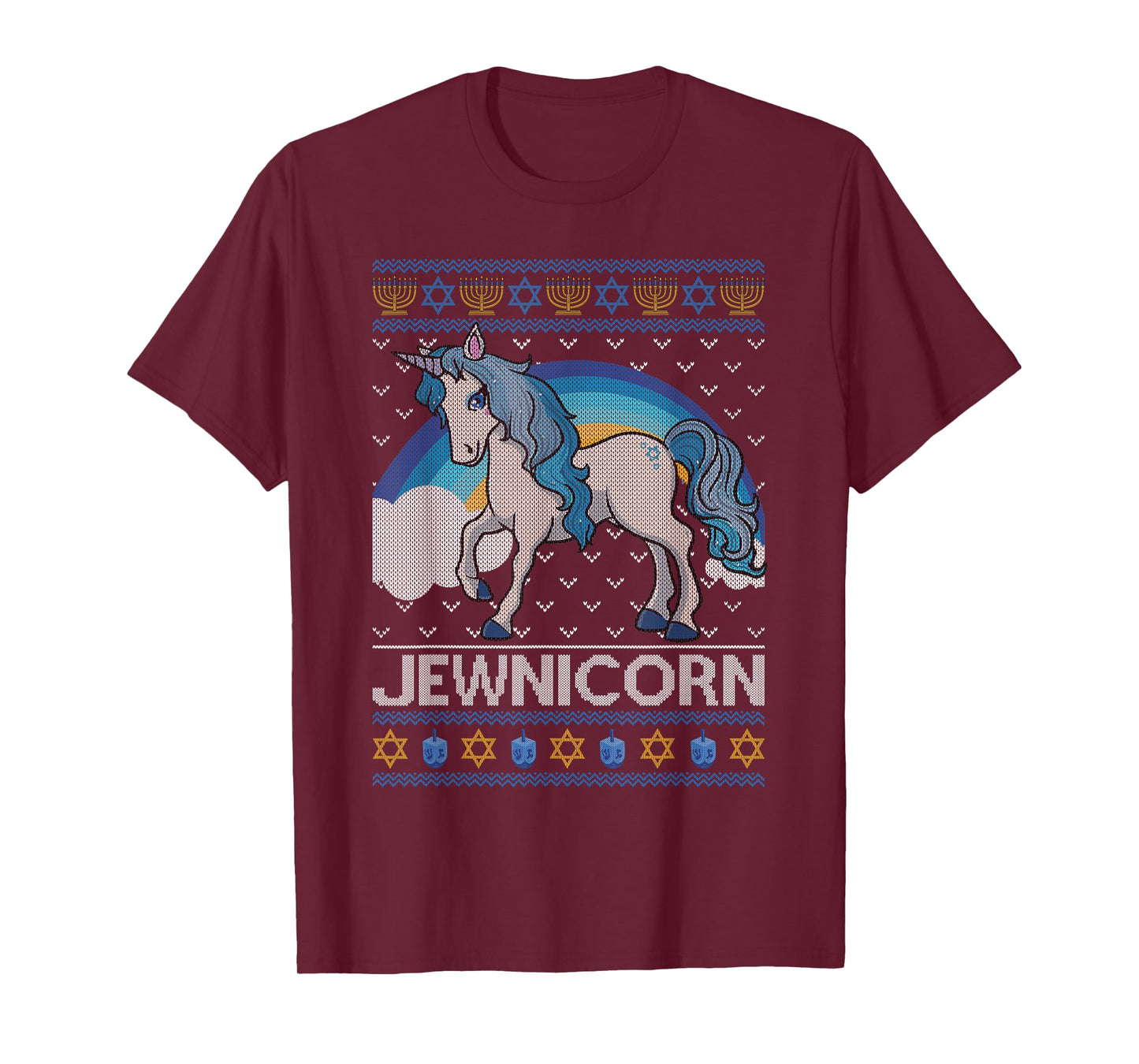 Funny Jewnicorn Jewish Unicorn Menorah Ugly Hanukkah Sweater T-Shirt