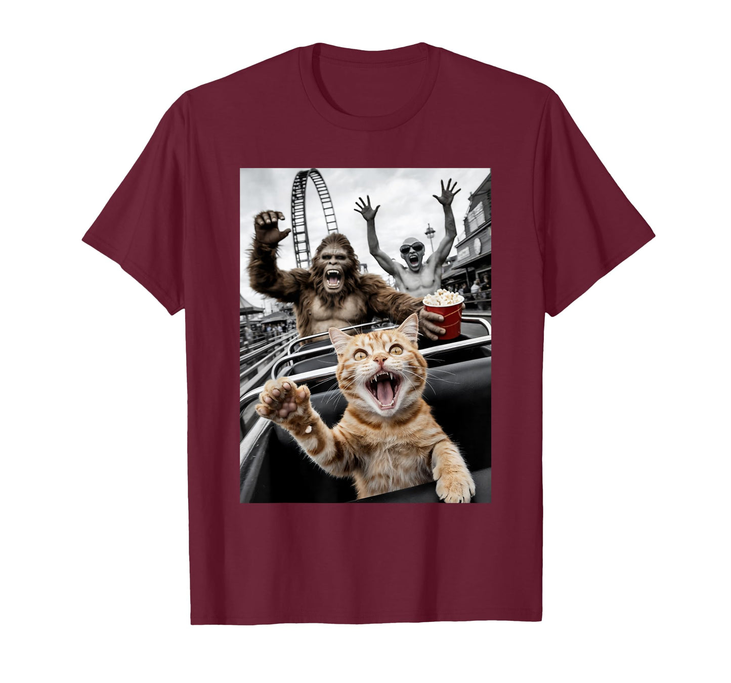 Funny Cat Selfie Bigfoot Alien Roller Coaster Men Women T-Shirt