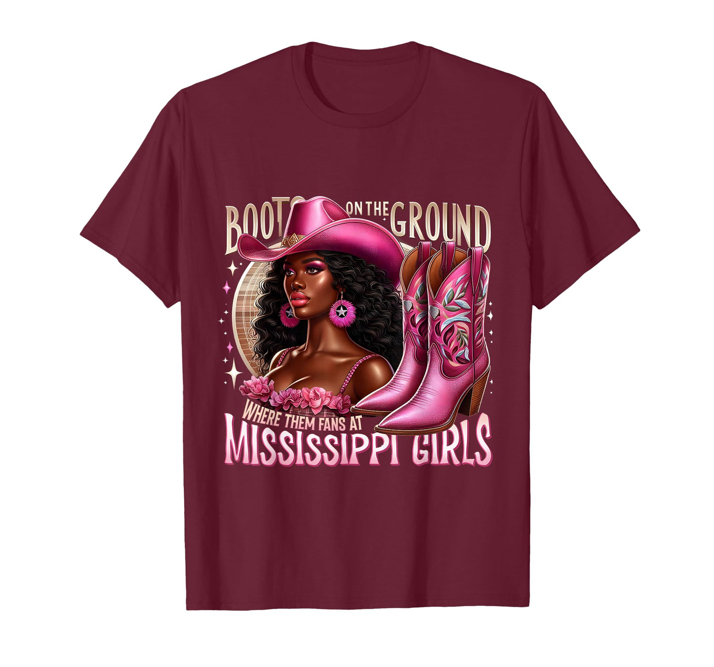Mississippi Girls Boots on the Ground Melanin Cowgirl T-Shirt
