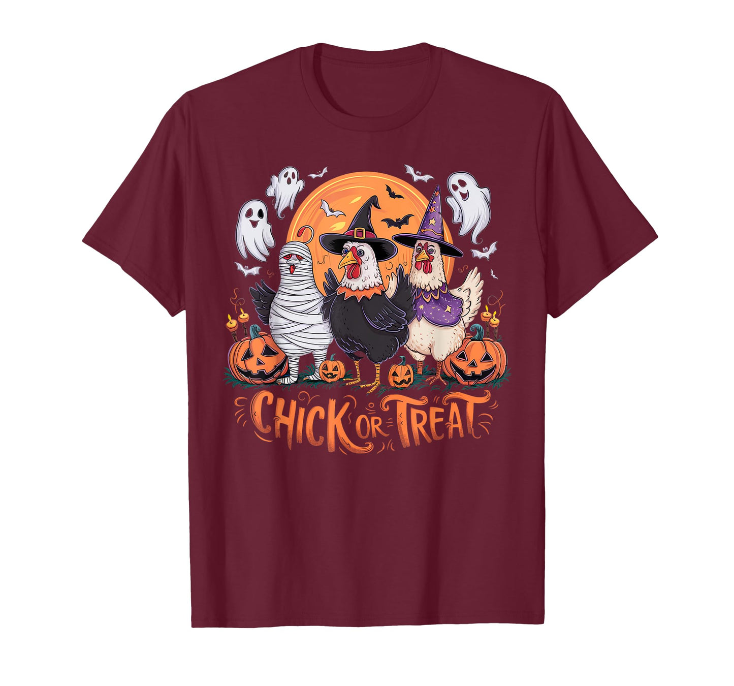 Halloween Chick Or Treat Pumpkin Spooky Witch Chicken Farmer T-Shirt