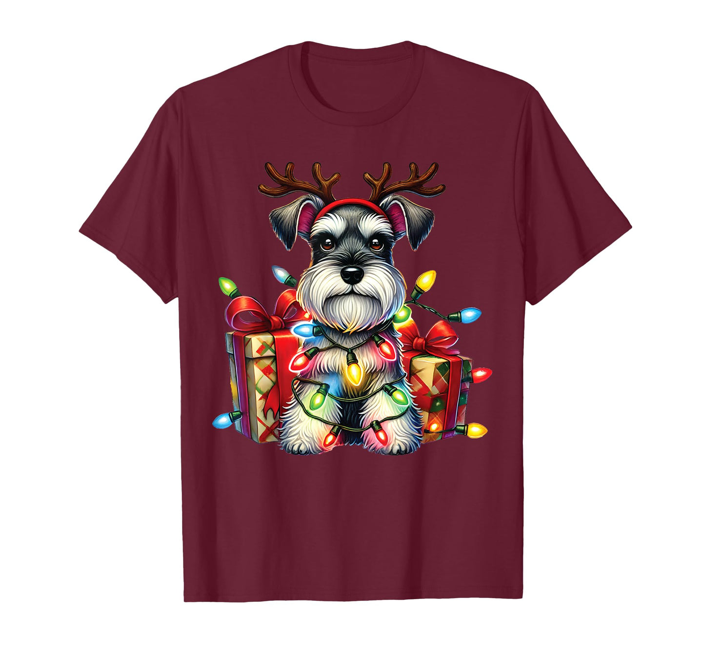 Miniature Schnauzer Dog Lovers Reindeer Christmas Lights T-Shirt