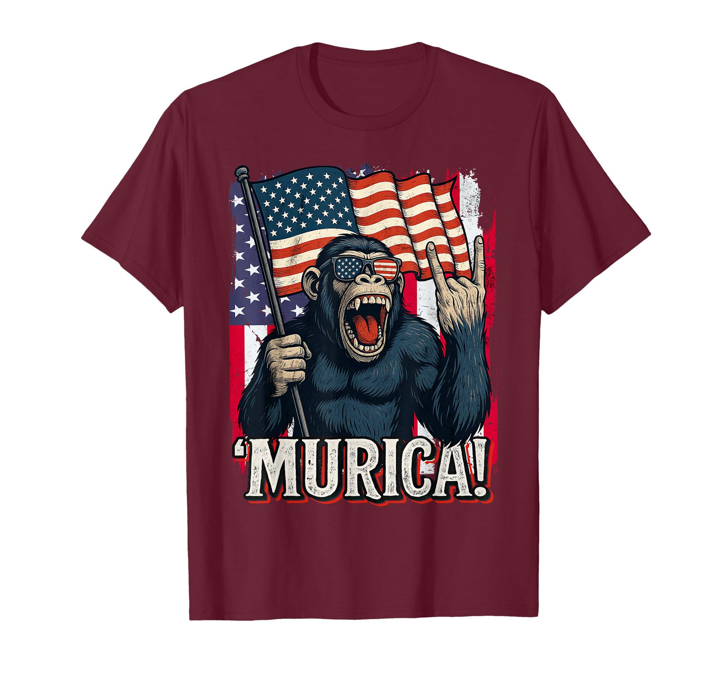 Murica Monkey 4th of July American Flag Patriotic USA T-Shirt