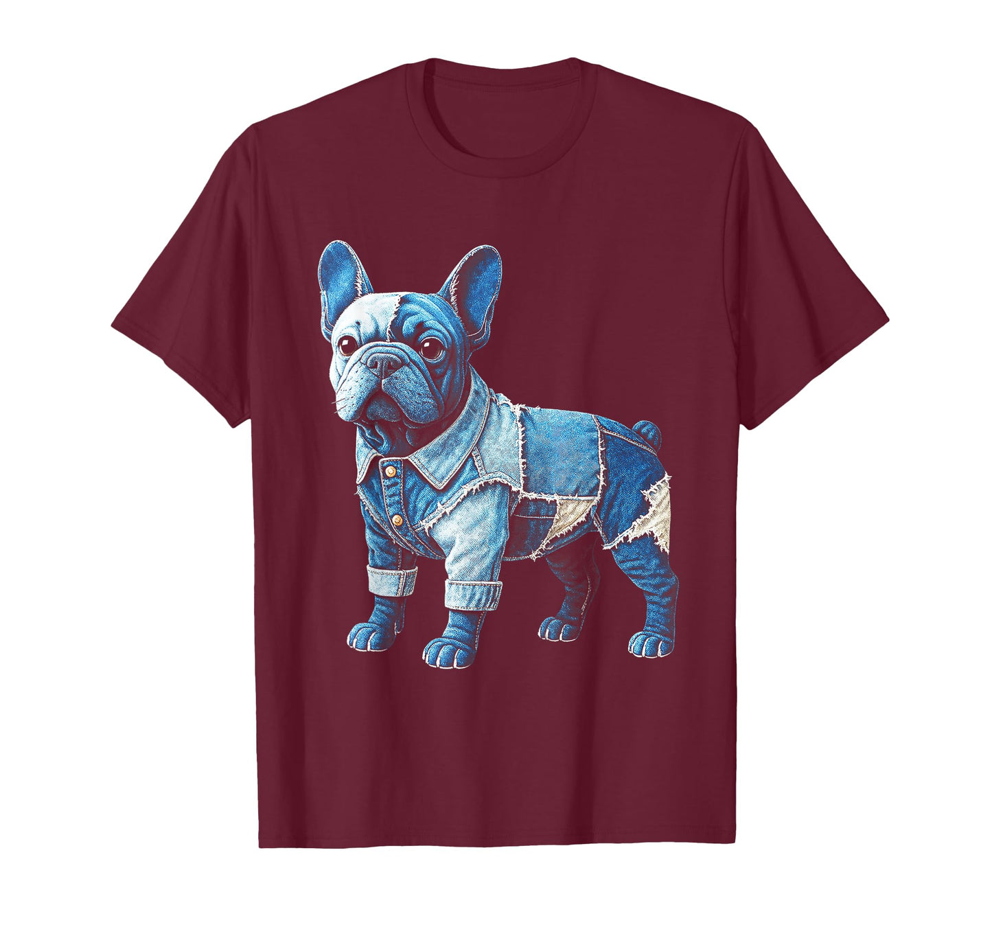 Denim Patchwork French Bulldog Art Cute Dog pet Gifts Men Women T-Shirt