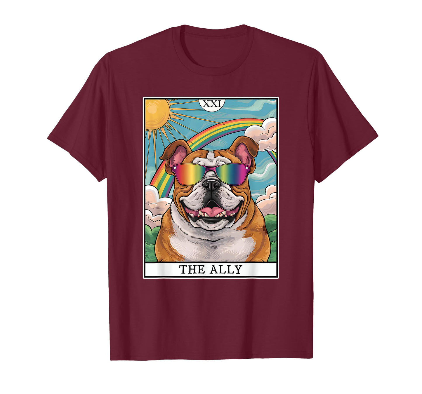 Funny Ally Dog English Bulldog Sunglasses LGBTQ Pride T-Shirt