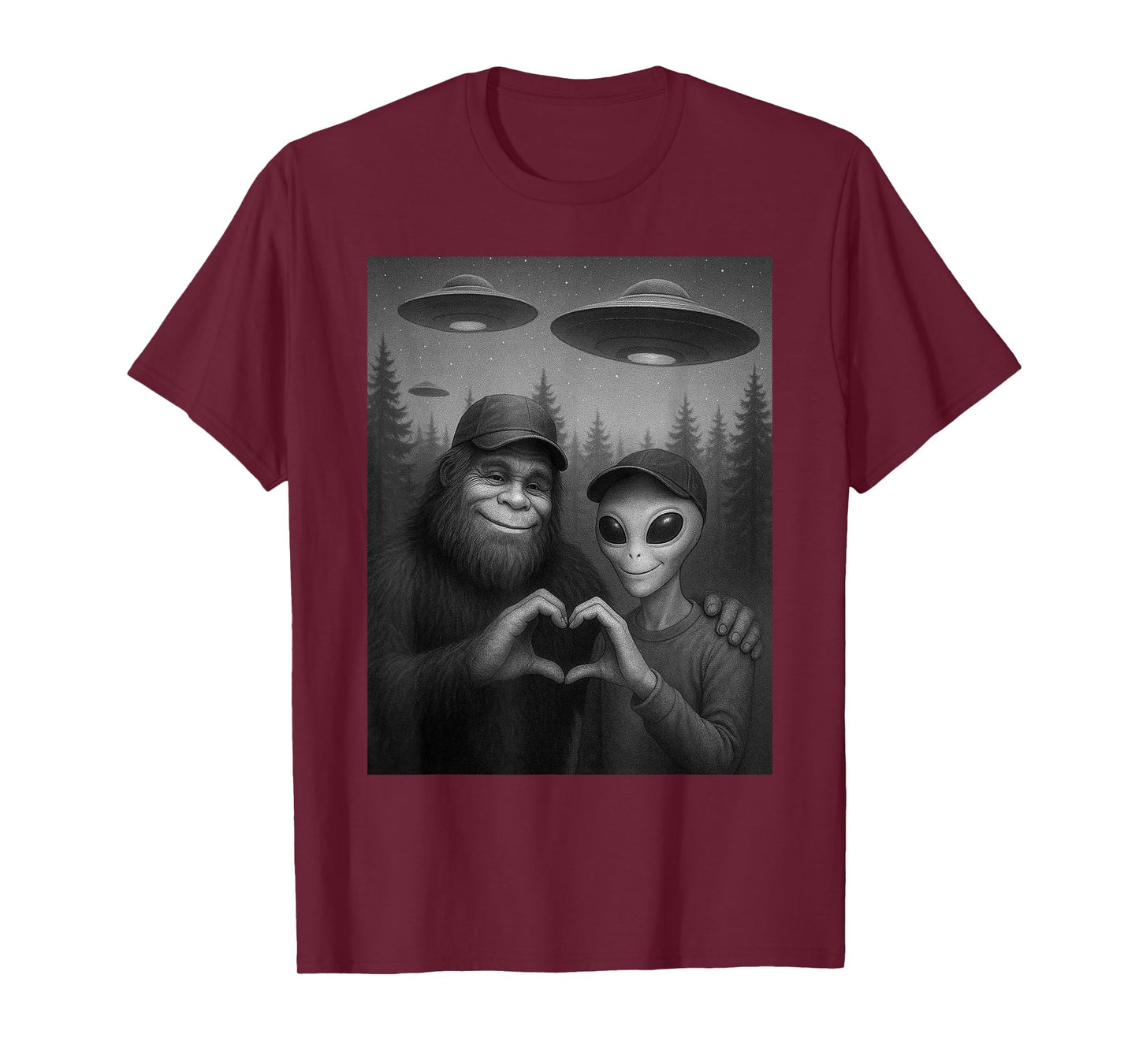 Funny Bigfoot and Alien Sasquatch Love Hand Sign Boys Kids T-Shirt
