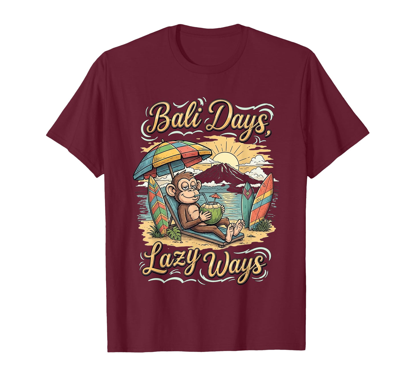Bali Days Lazy Monkey Beach Vacation Graphic Souvenir T-Shirt