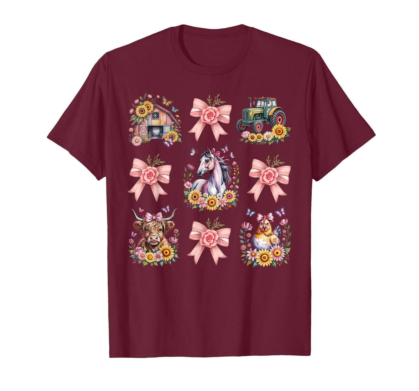 Animals Cow Chicken Horse Tractor Flower Farm Women T-Shirt
