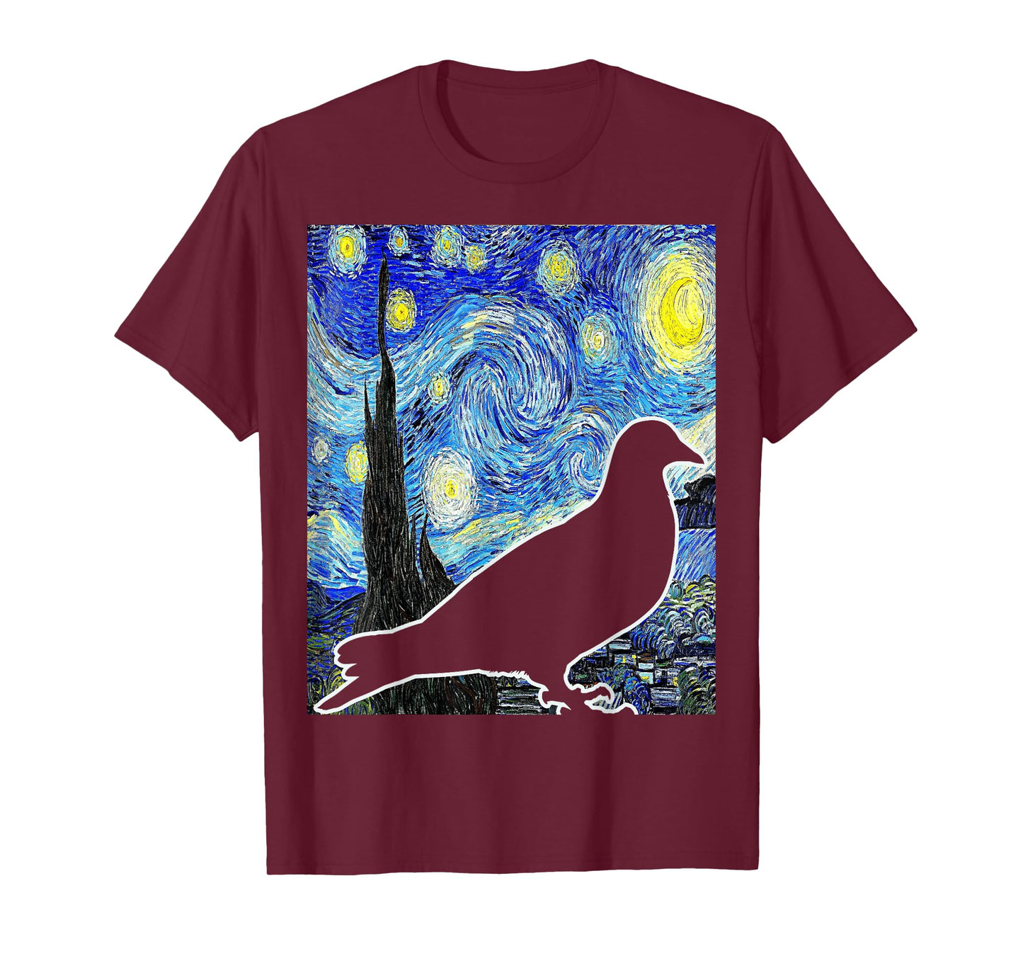 Pigeon Starry Night Van Gogh Birdwatching Ornithology T-Shirt