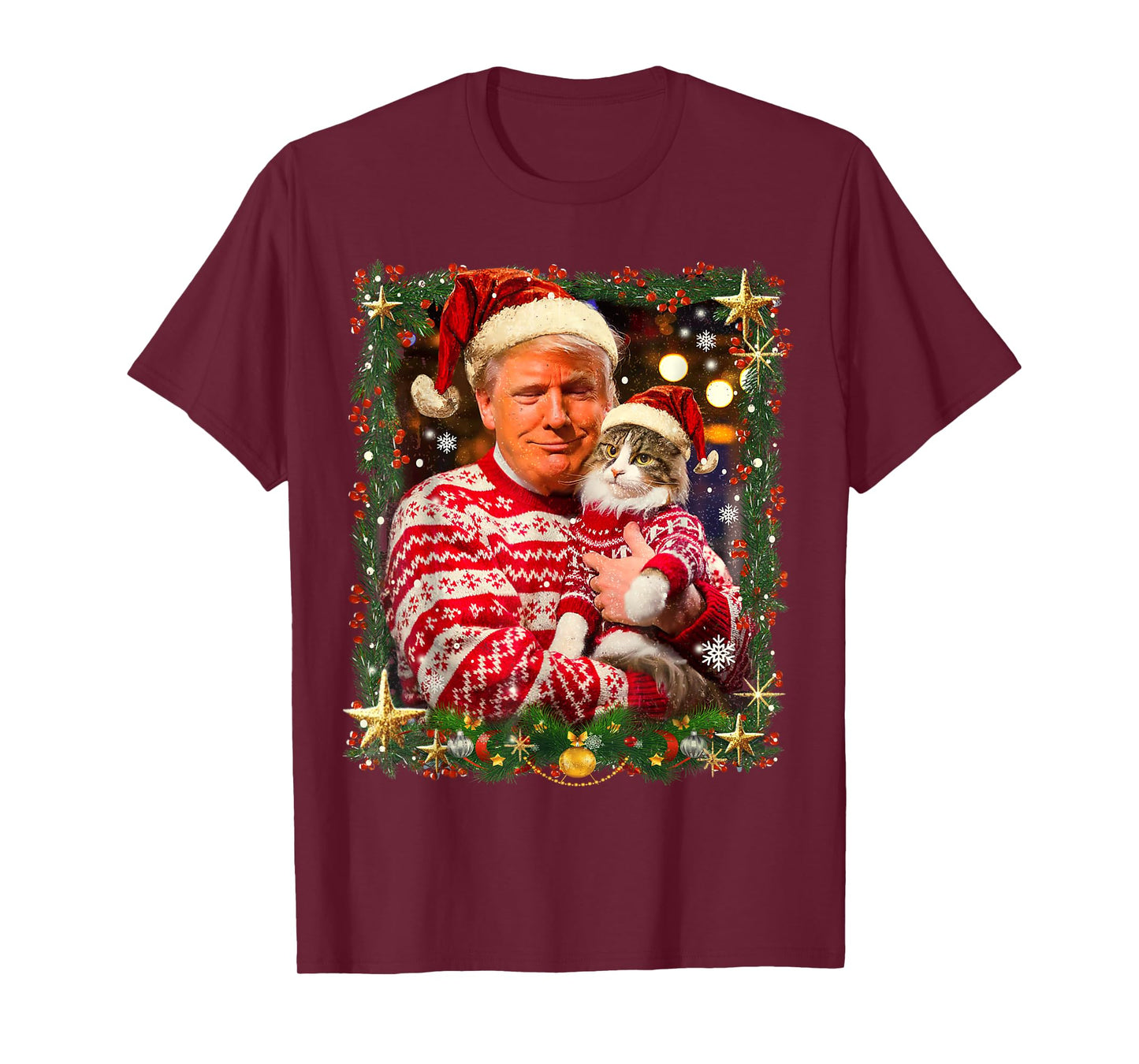 Funny Trump Christmas Sweater for Cat Lovers Xmas Pajamas Men Women Kids T-Shirt