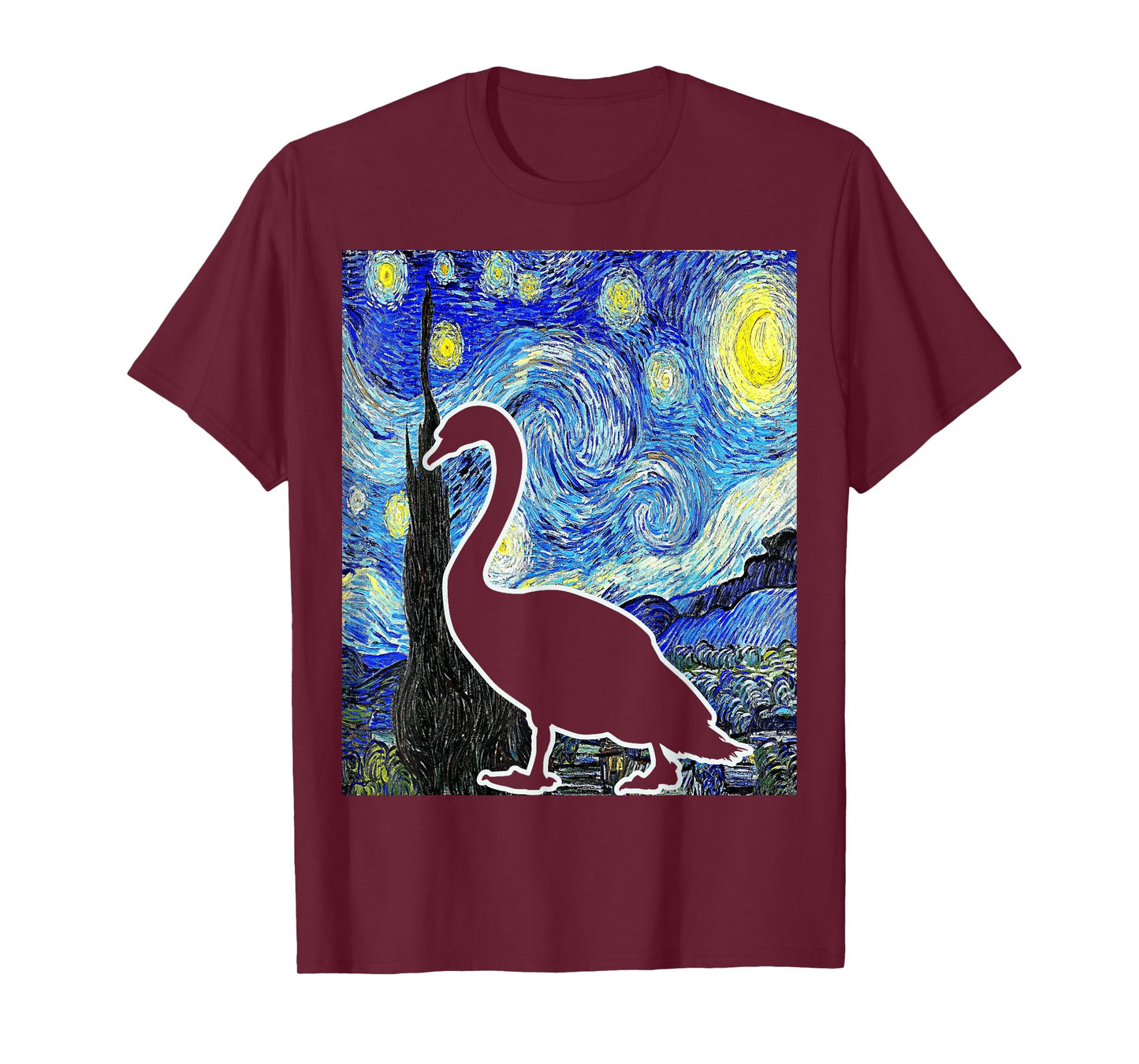 Swan Starry Night Swan Van Gogh Birdwatching Ornithology T-Shirt
