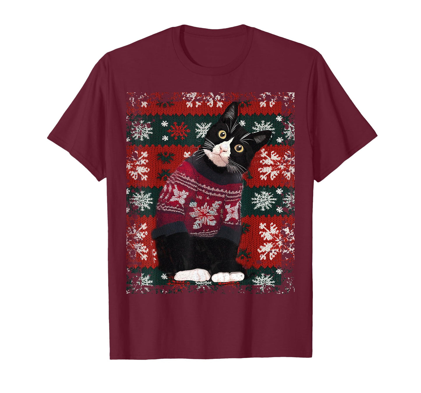 Christmas Tuxedo Cat Santa Sweater Ugly Xmas Funny T-Shirt
