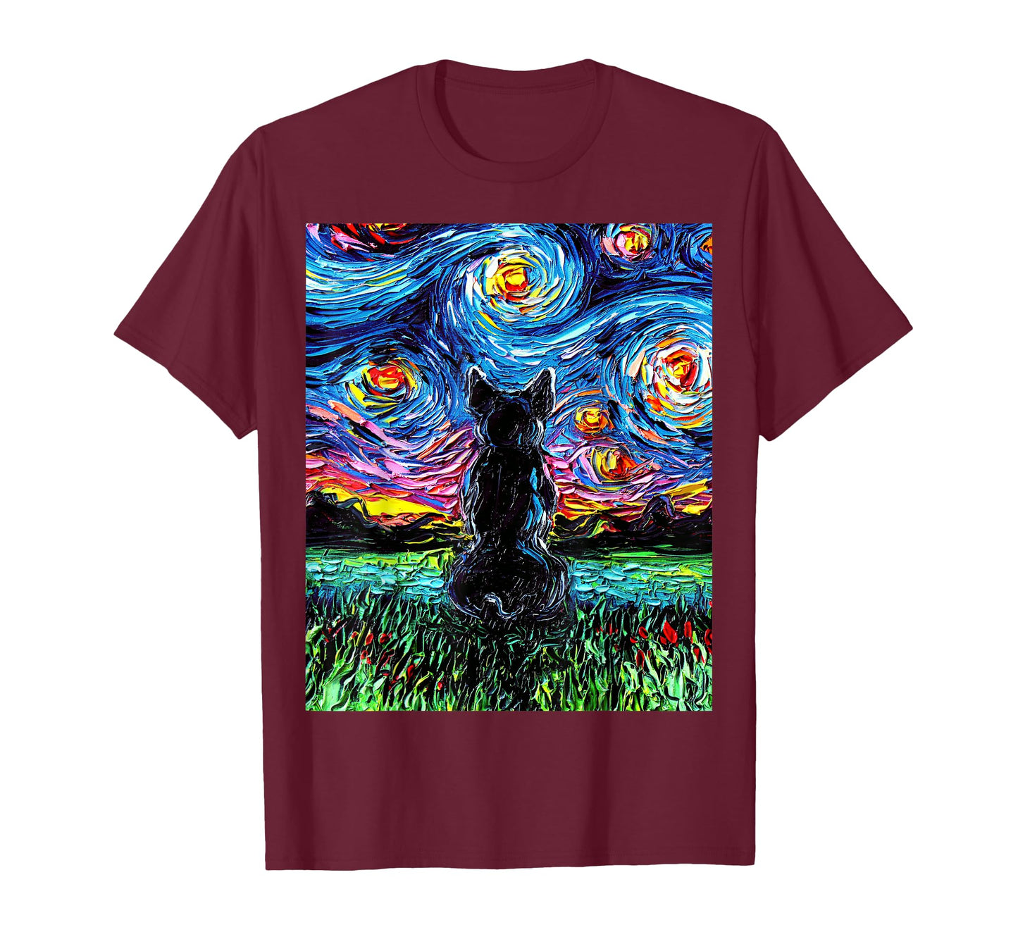French Bulldog Starry Night Frenchie Dog Back Art by Aja T-Shirt
