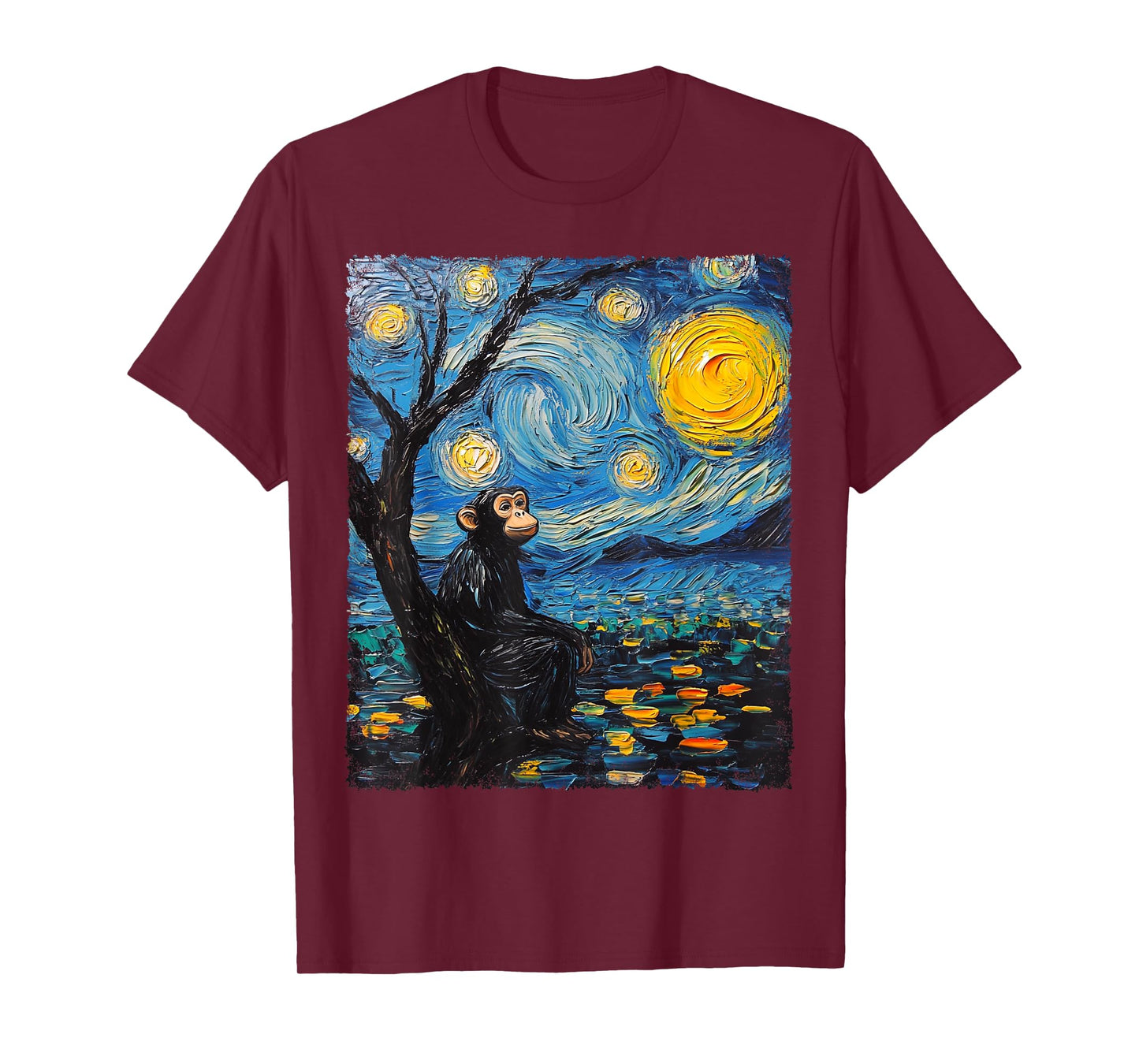 Modern Art Painting Van Gogh Starry Night Monkey T-Shirt