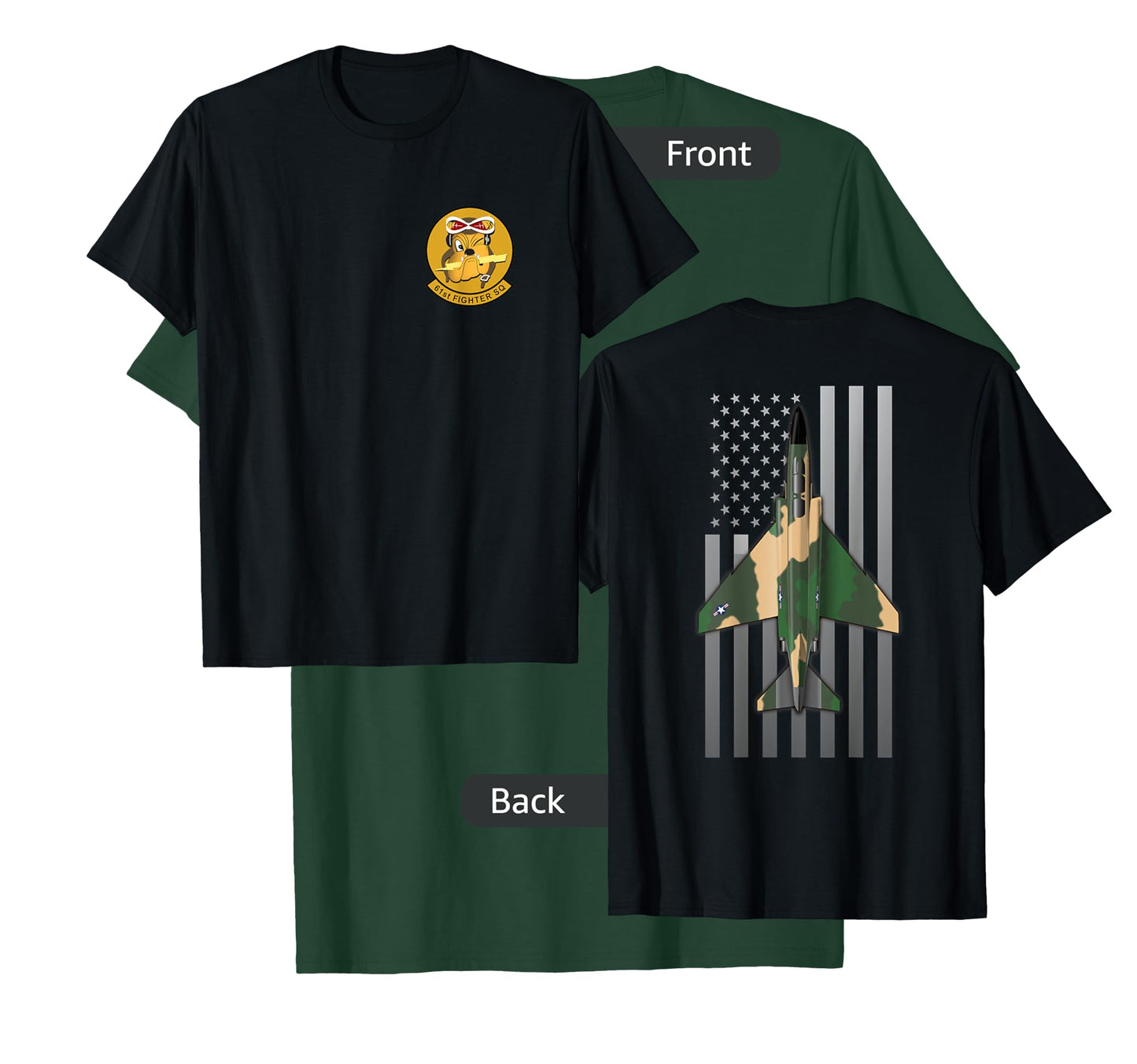 61st Fighter Squadron F-4 Phantom II and US Flag T-Shirt