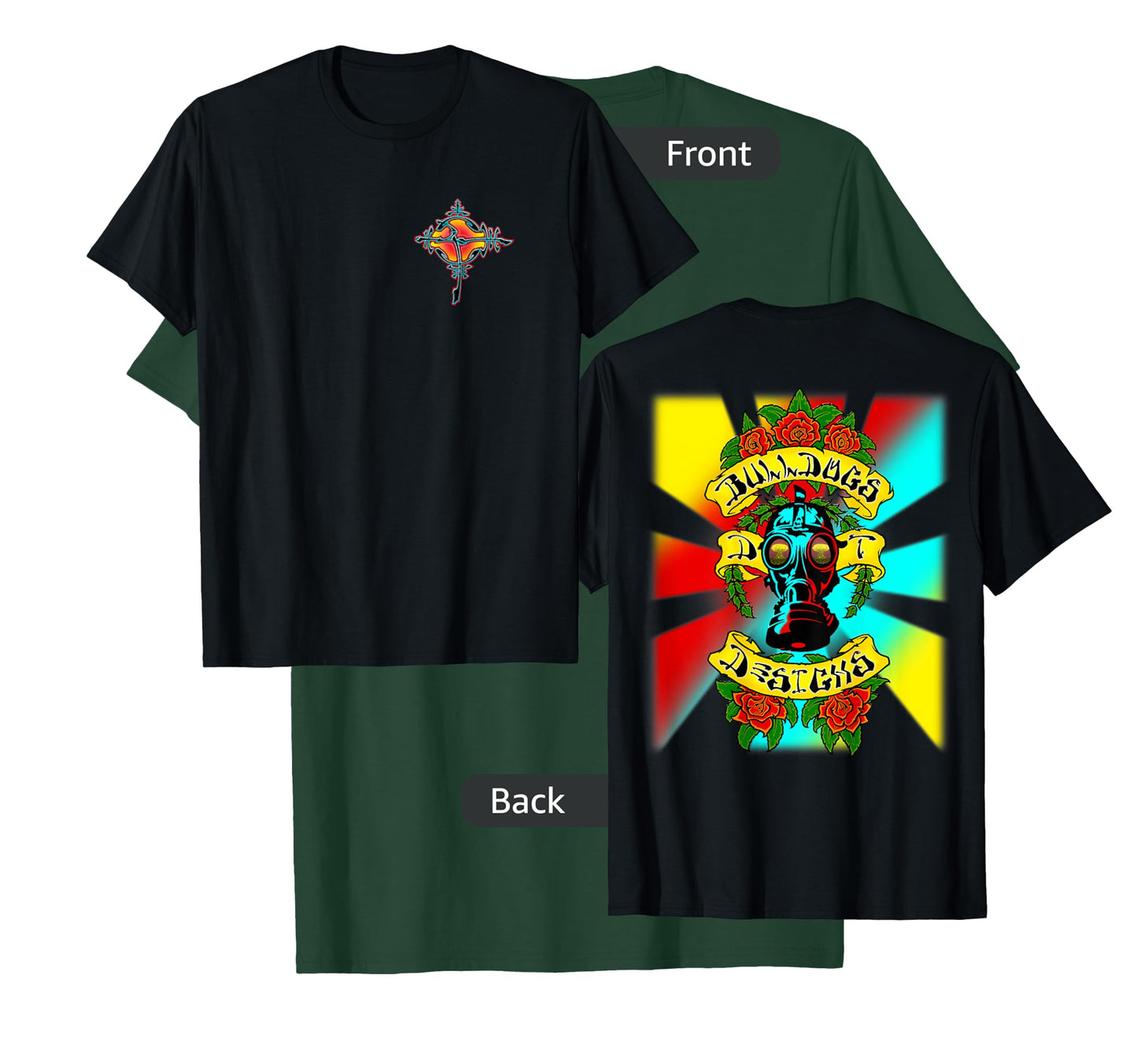 Bulldogs Designs DT Gas Head Roses Skateboard Design T-Shirt