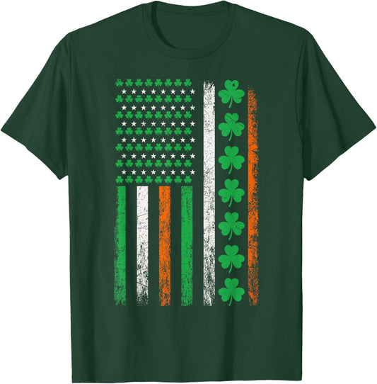 American Flag St Patricks Day Vintage Irish Lucky Shamrocks T-Shirt T-Shirt - T-Shirt | Forest