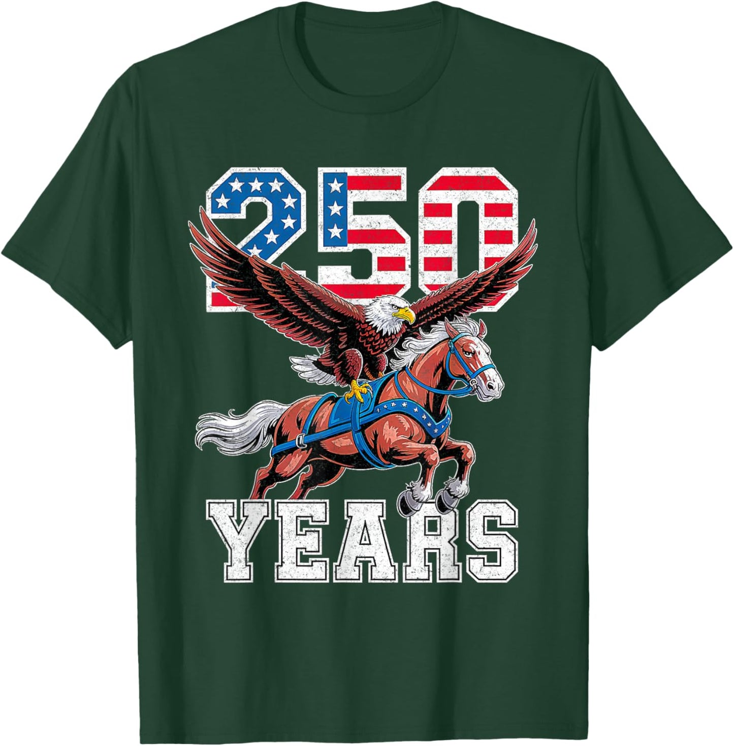 Retro USA 250th Anniversary Bald Eagle and Clydesdale Horse T-Shirt T-Shirt - T-Shirt | Forest